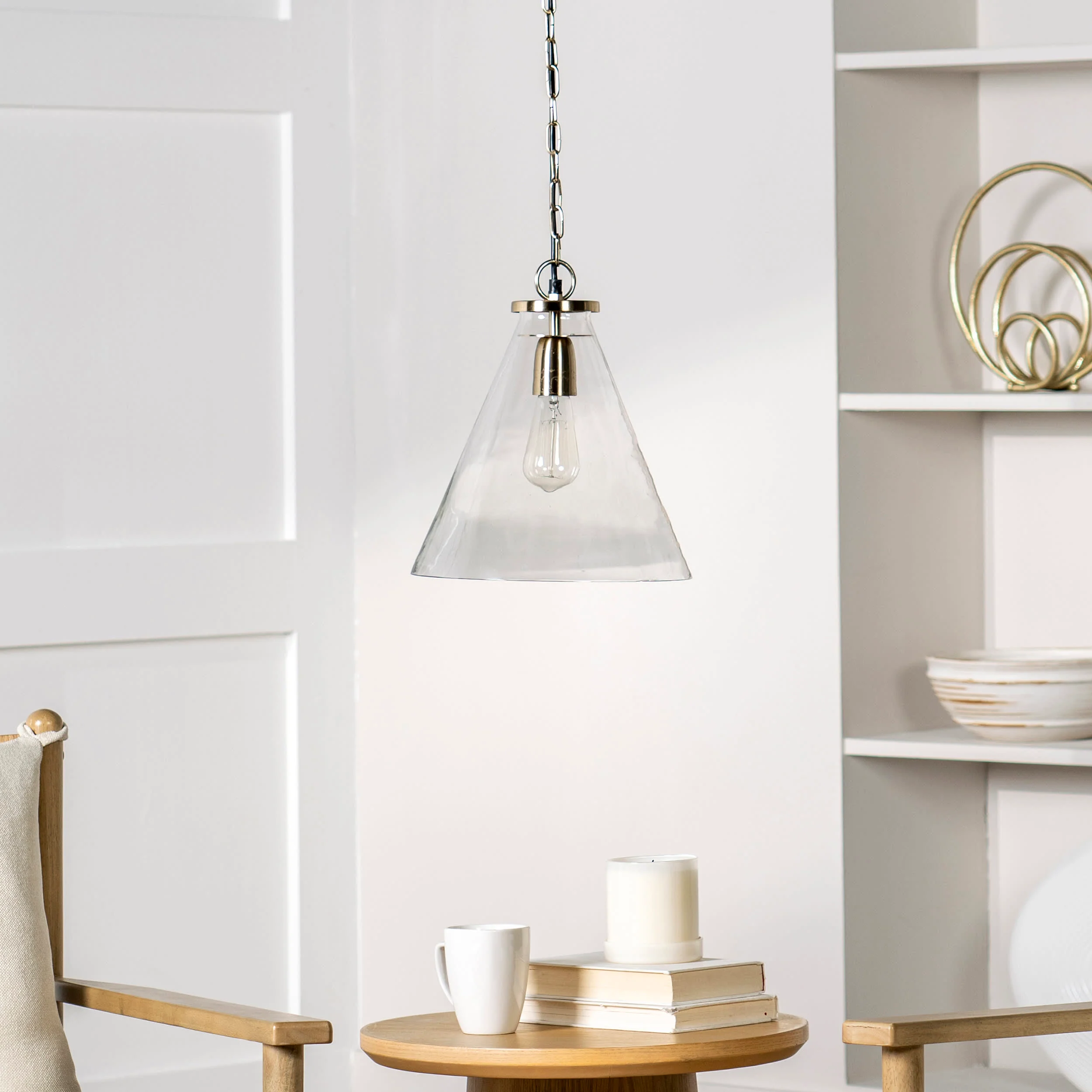 13-inch Sculptural Glass Chain Pendant | Brass - Image 4