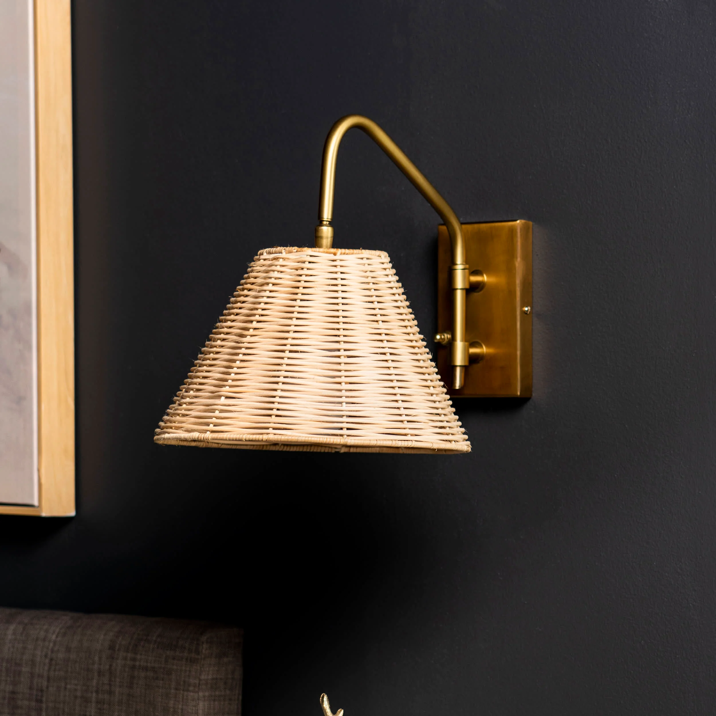 13-inch Swinging Rattan Wall Sconce | Brass - Image 3