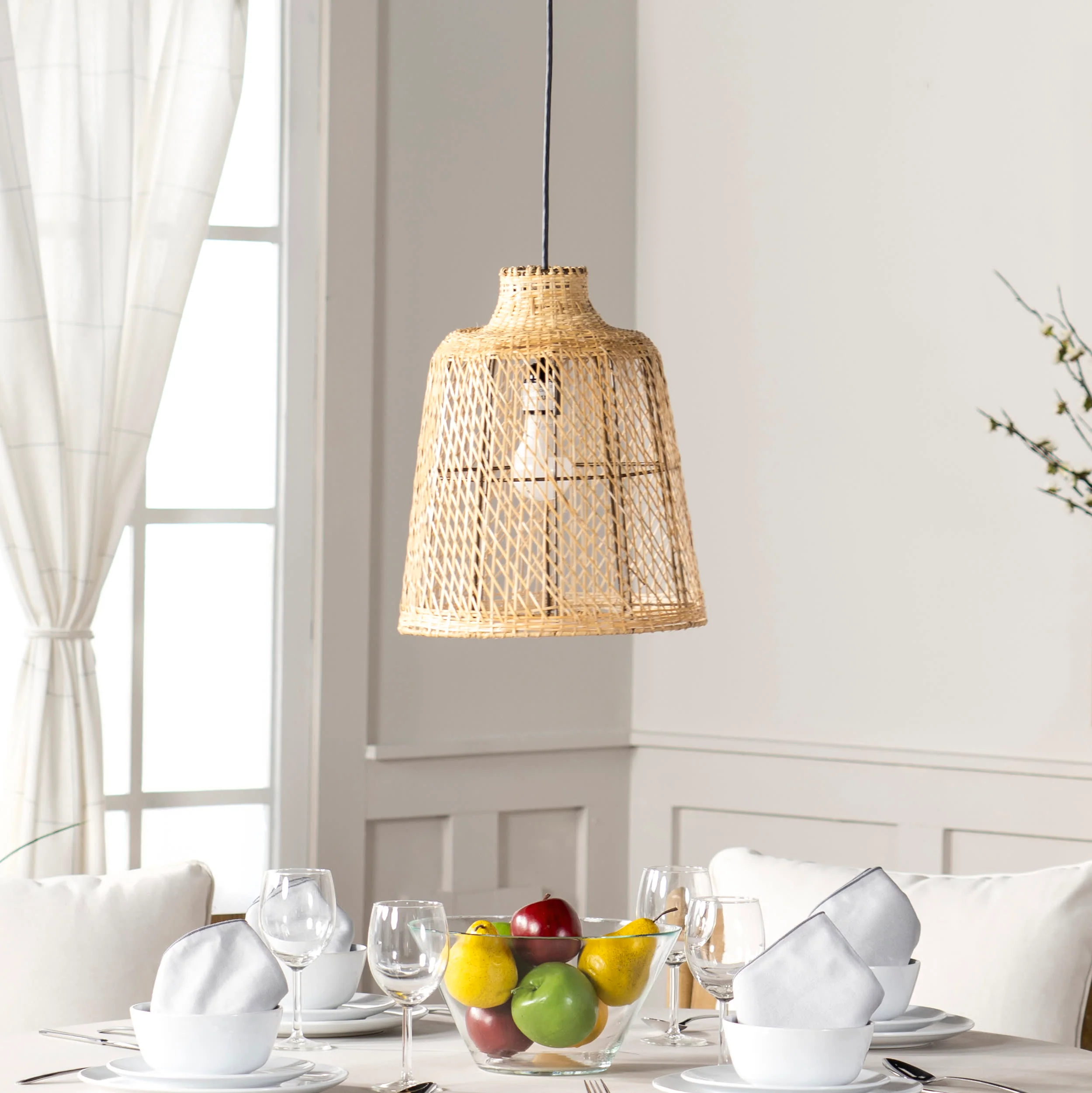 15-inch Rattan Iron Bell Pendant Lamp | Black - Image 4