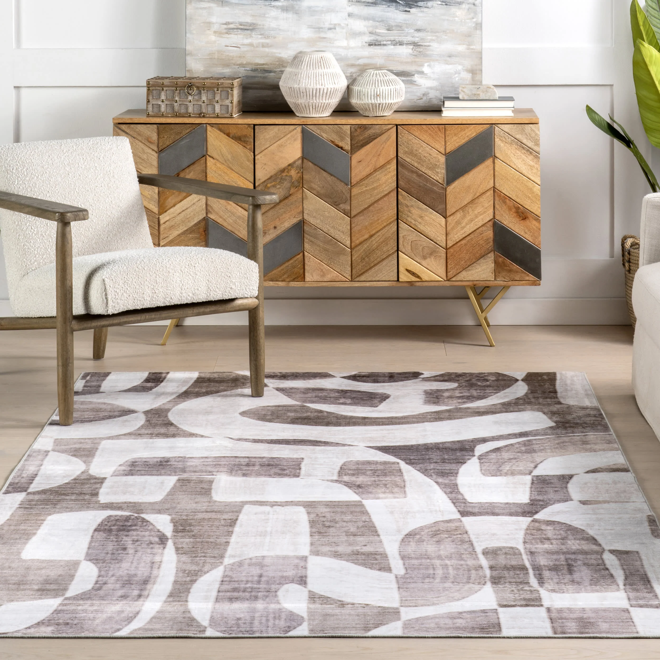 Lyra Abstract Washable Rug | Taupe - Image 5