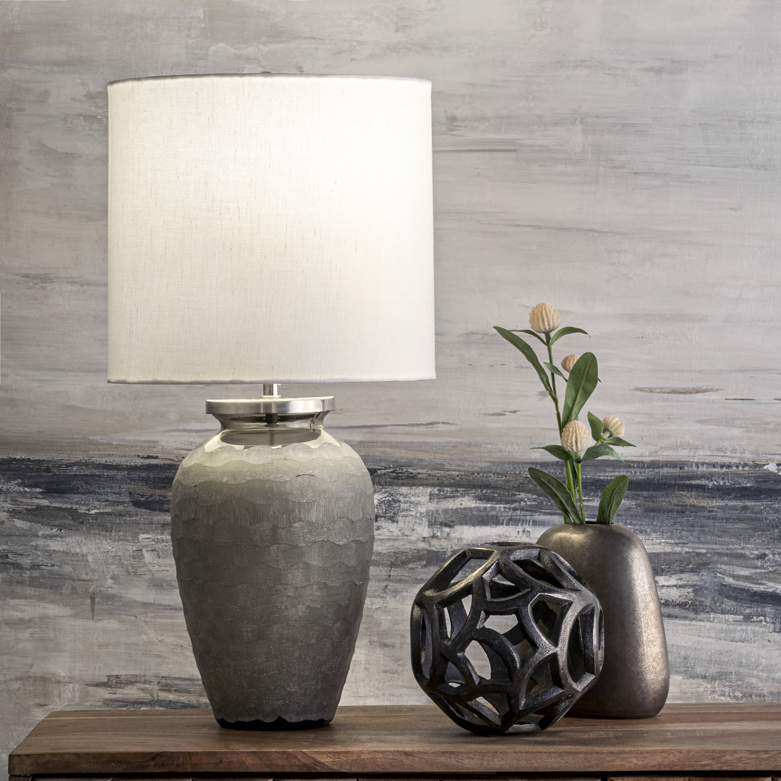 20-inch Glass Rippled Vase Table Lamp | Green - Image 2