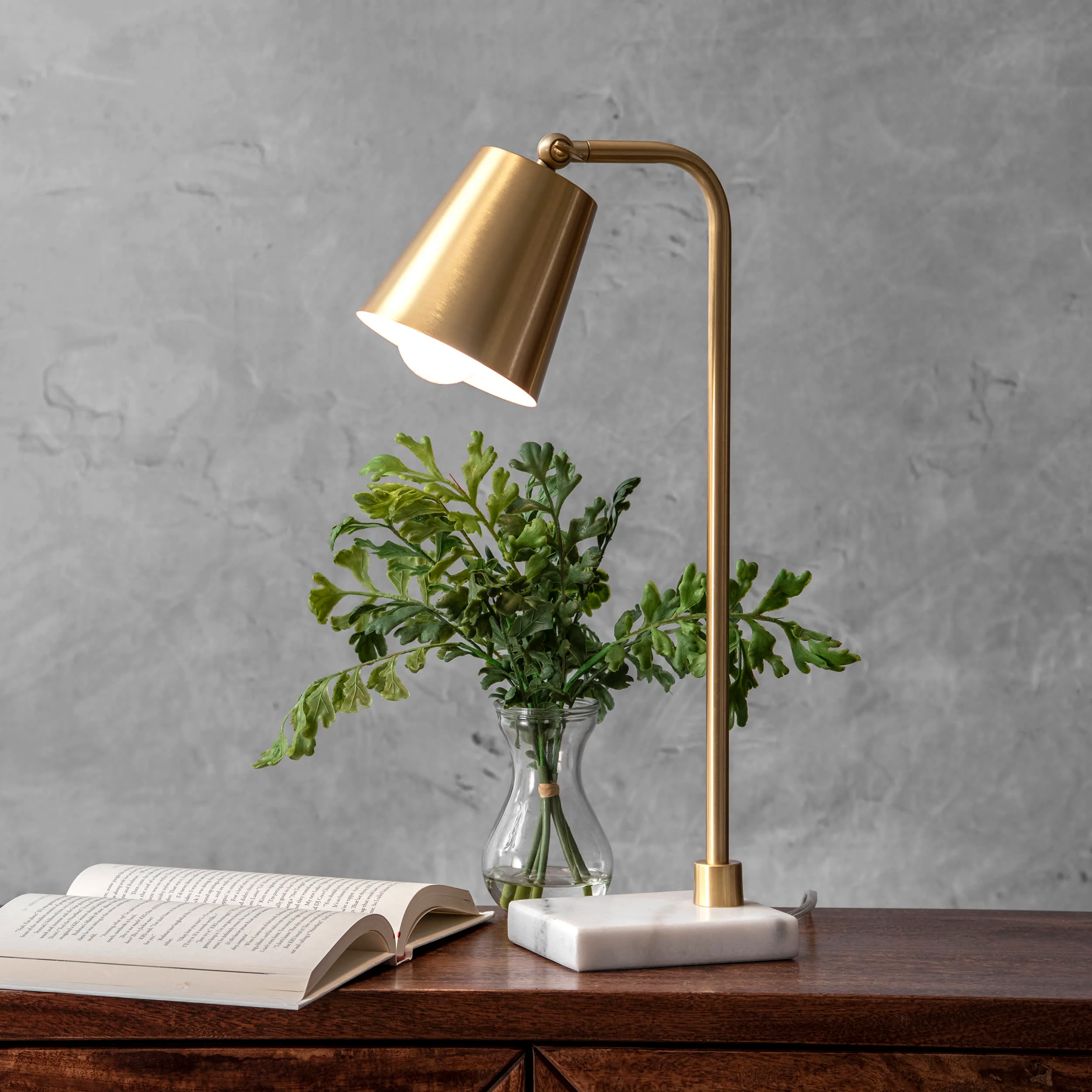20-inch Hanging Bell on Marble Table Lamp | Brass - Image 2