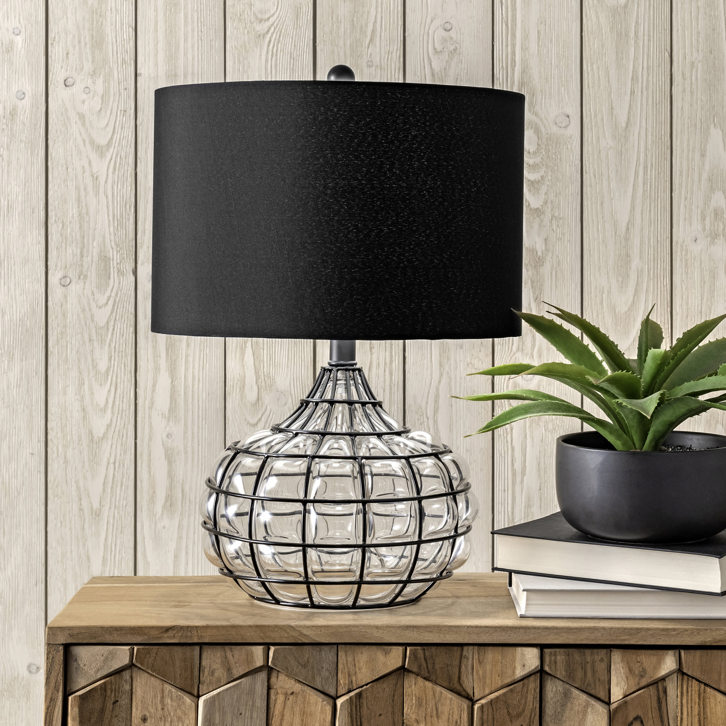 20-inch Wire Framed Glass Vase Table Lamp | Black - Image 2
