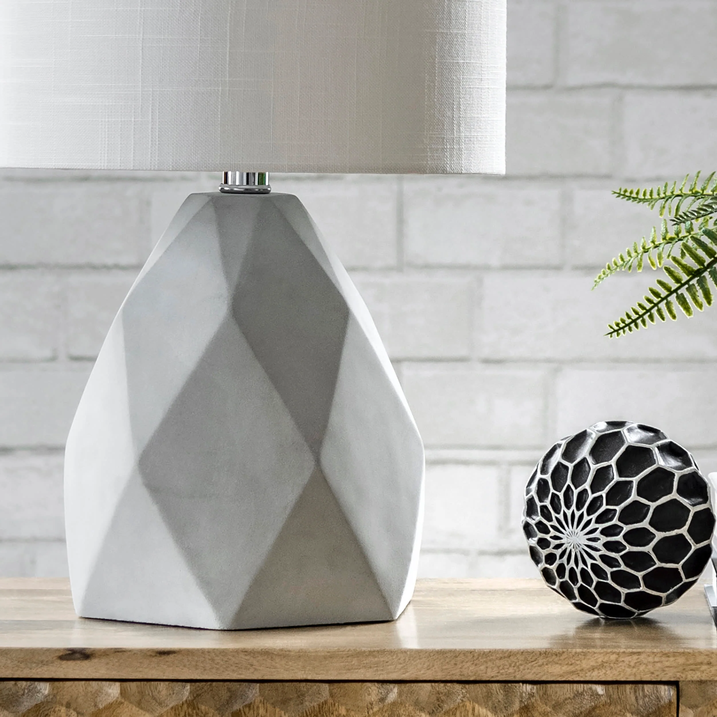 21-inch Polished Cement Dome Table Lamp | Light Grey - Image 4