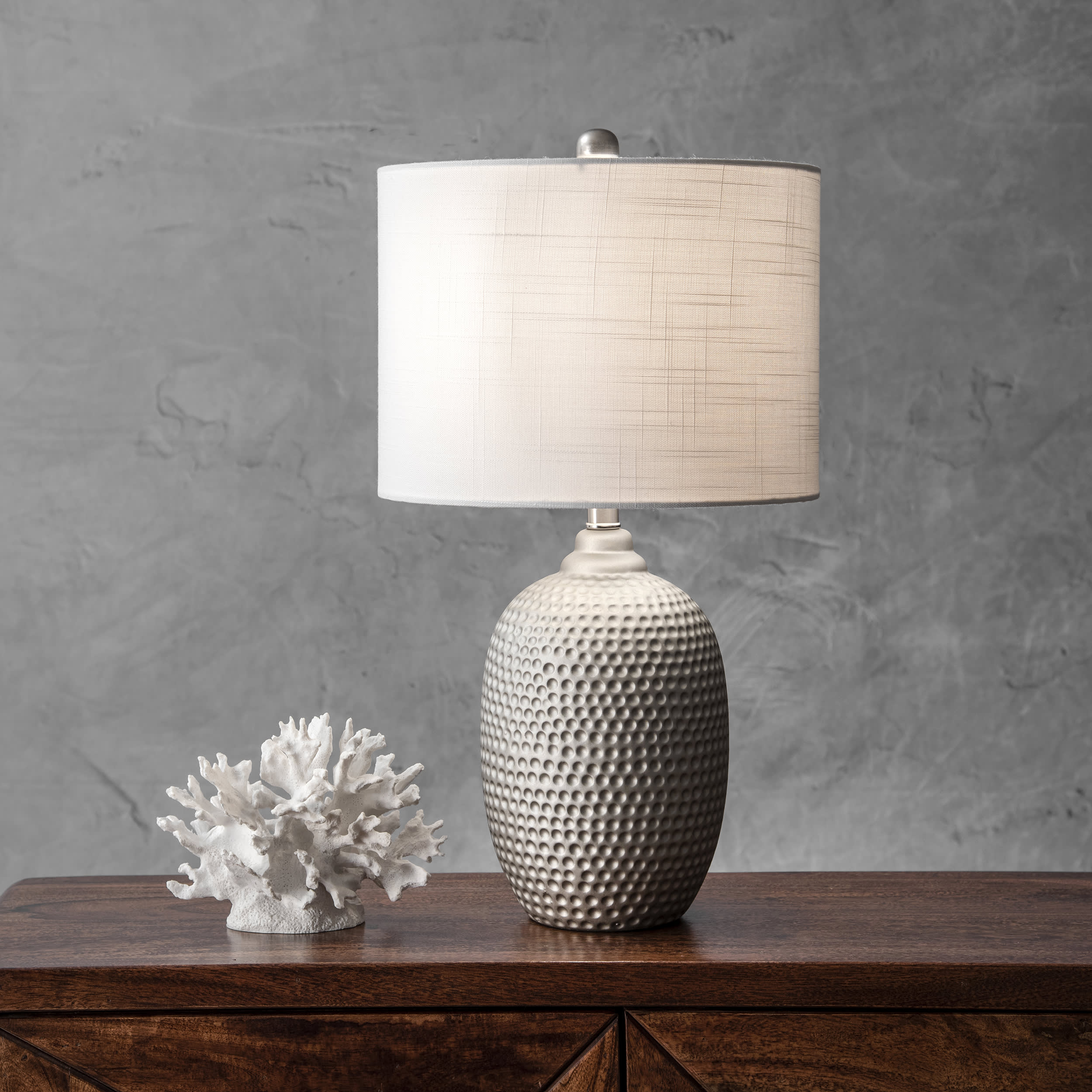 21-inch Stippled Metal Vase Table Lamp | Grey - Image 2