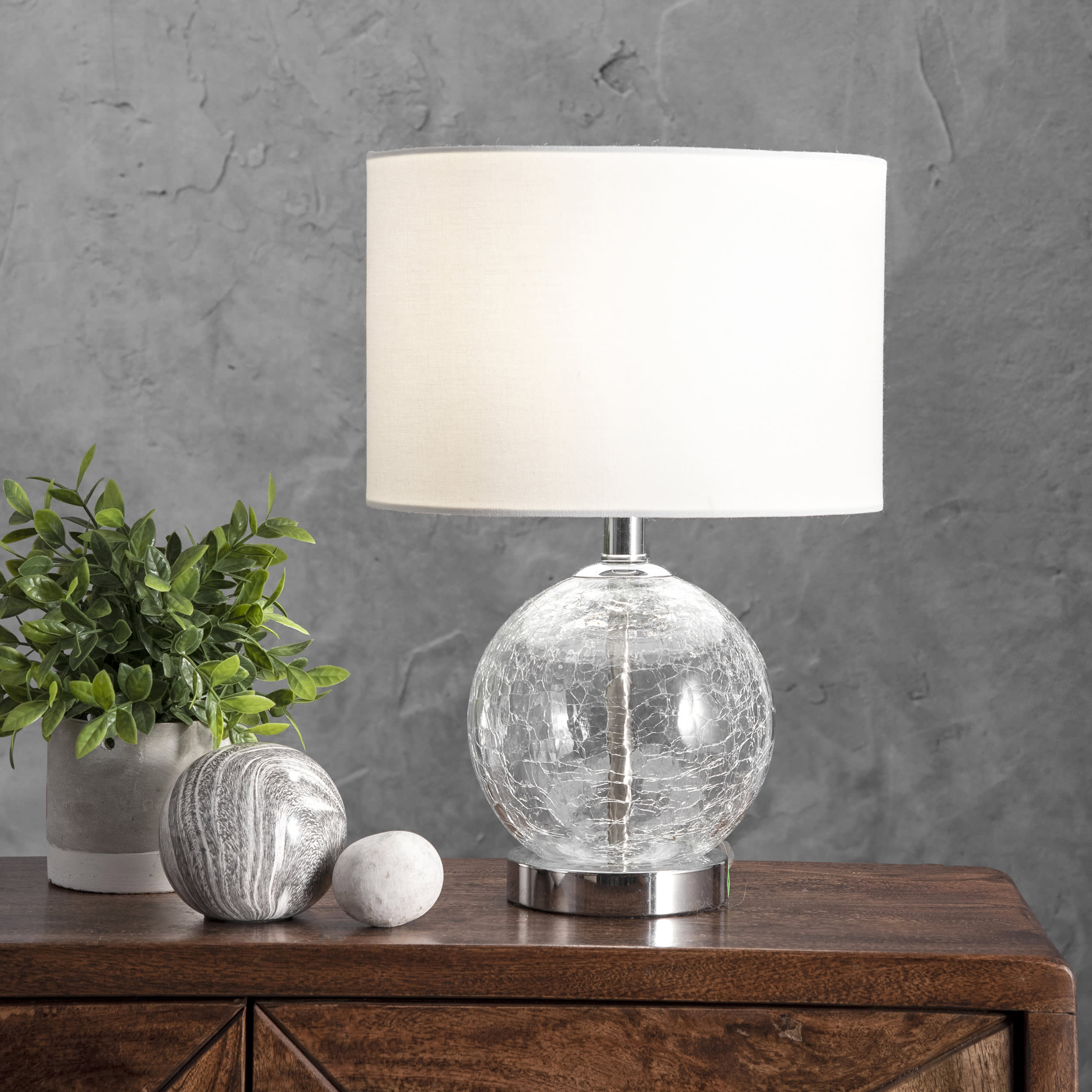 22-inch Crinkled Glass Sphere Table Lamp | Silver - Image 2