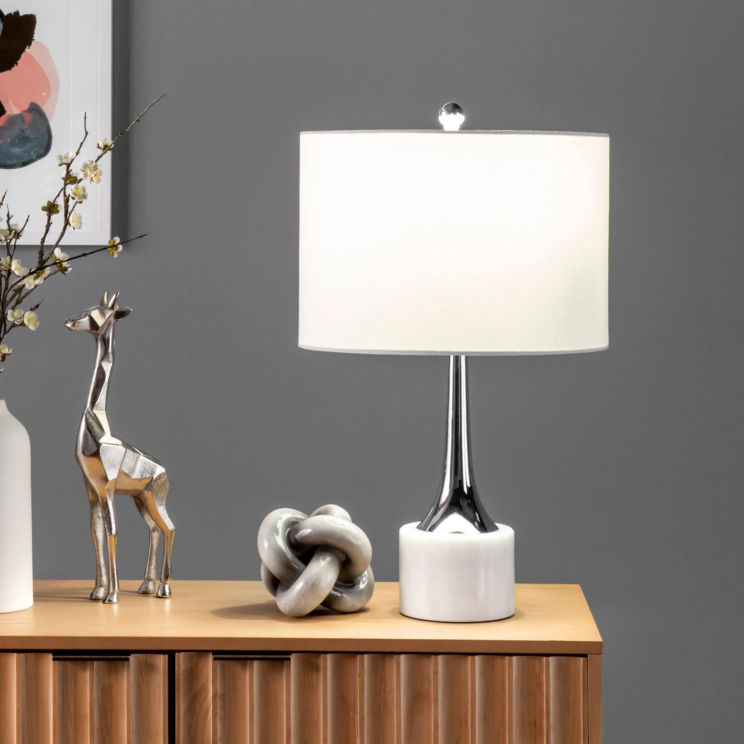 24-inch Polished Metal Spire Table Lamp | White - Image 2