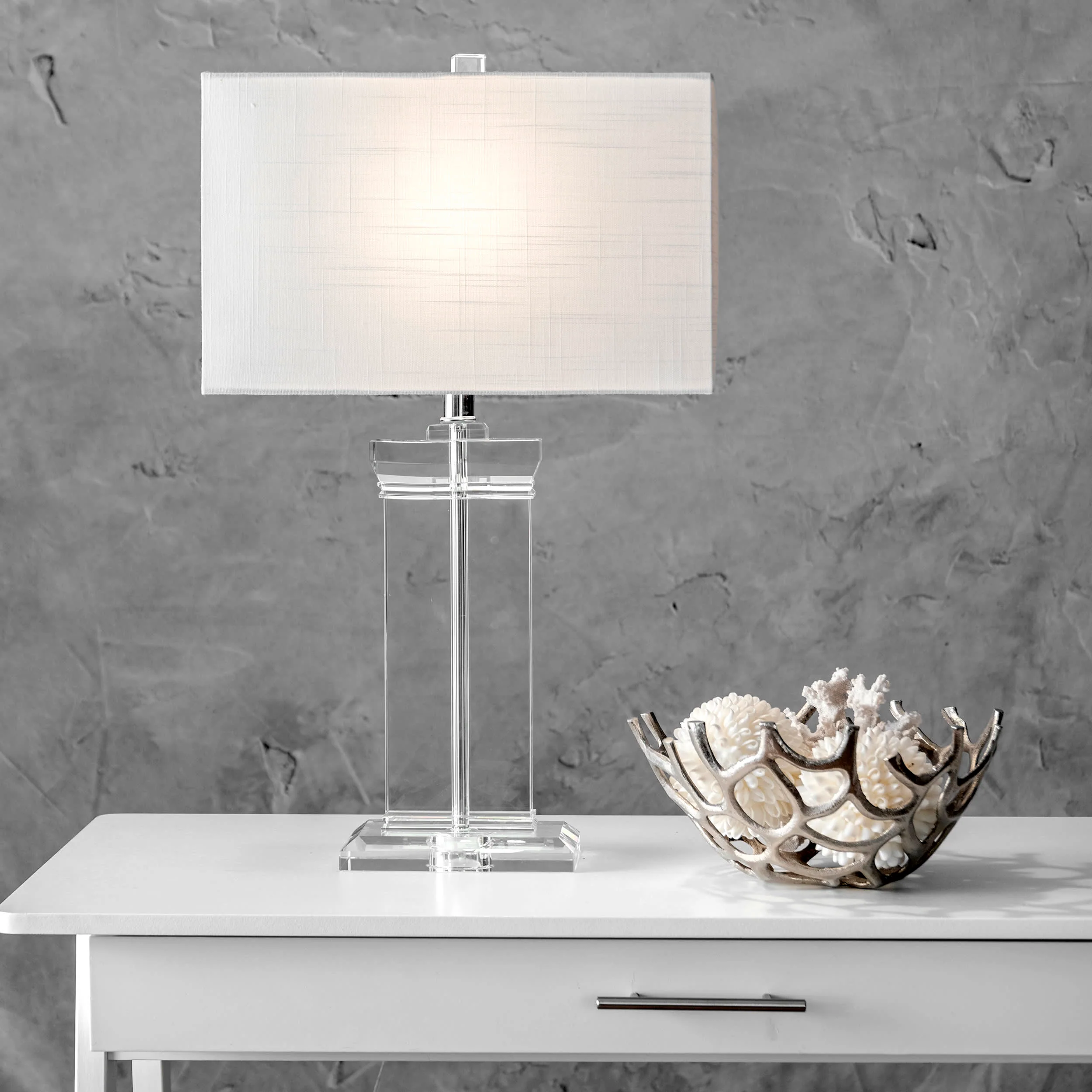 25-inch Helena Crystal Ionic Column Table Lamp | Clear - Image 2