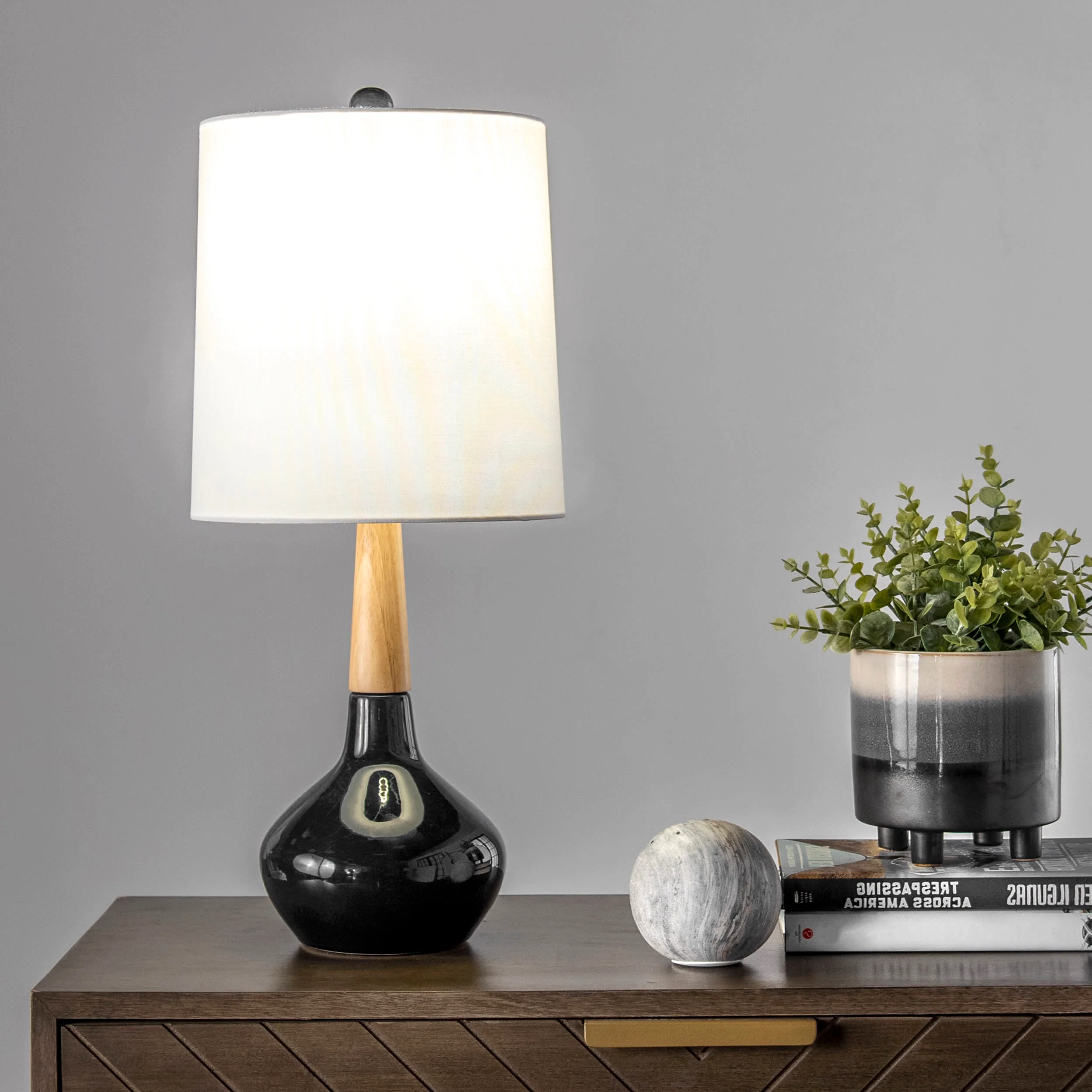 25-inch Kayla Ogee Ceramic Vase Table Lamp | Black - Image 2