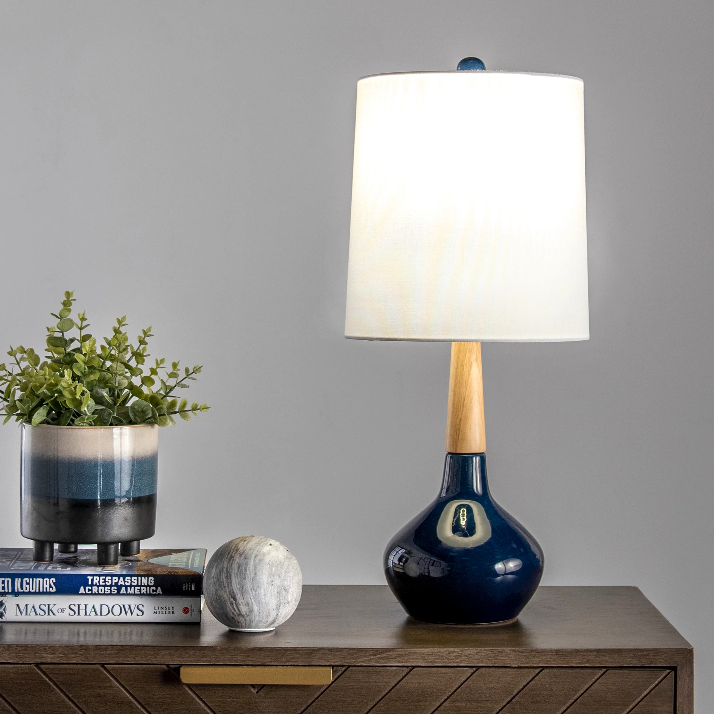 25-inch Kayla Ogee Ceramic Vase Table Lamp | Navy - Image 2