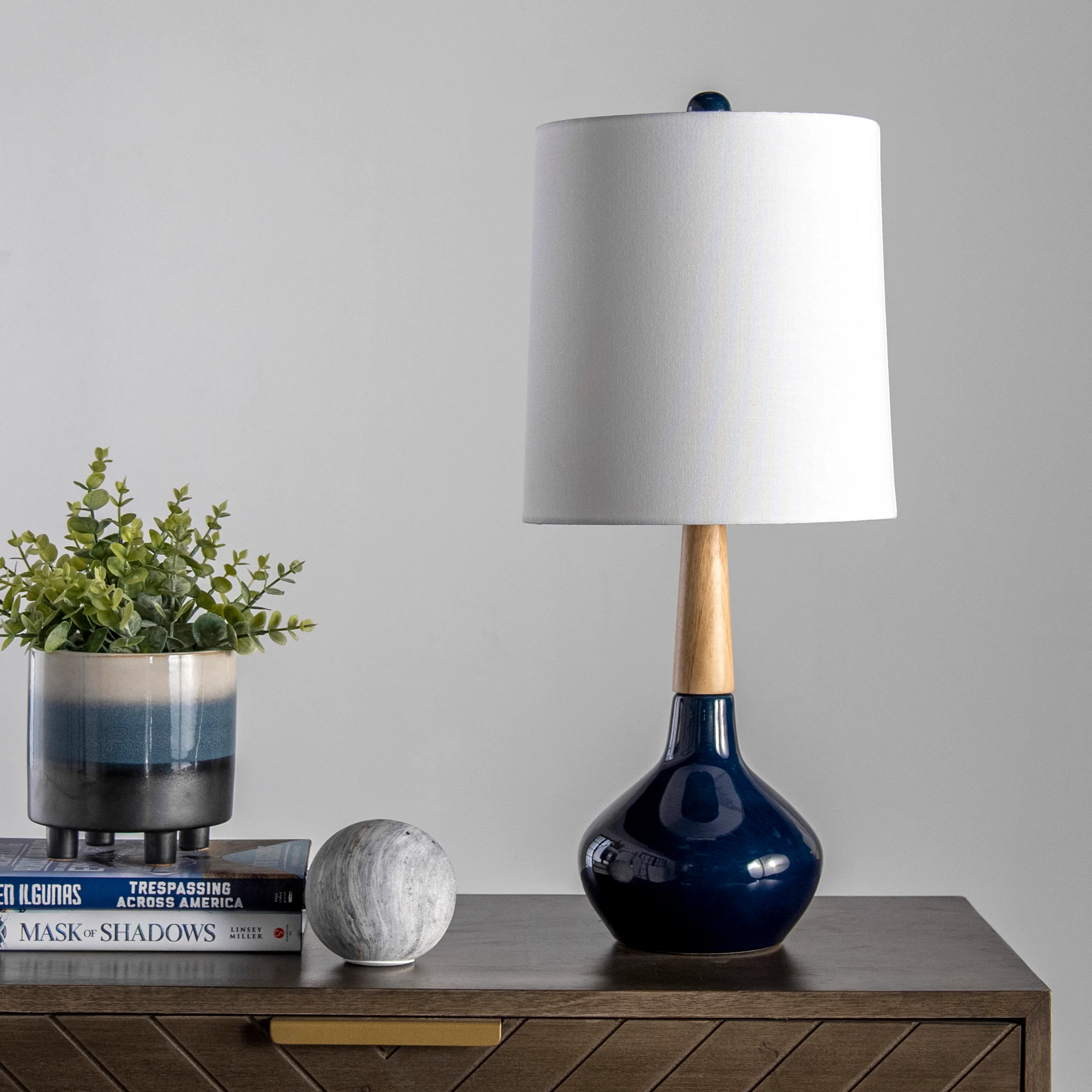 25-inch Kayla Ogee Ceramic Vase Table Lamp | Navy - Image 6