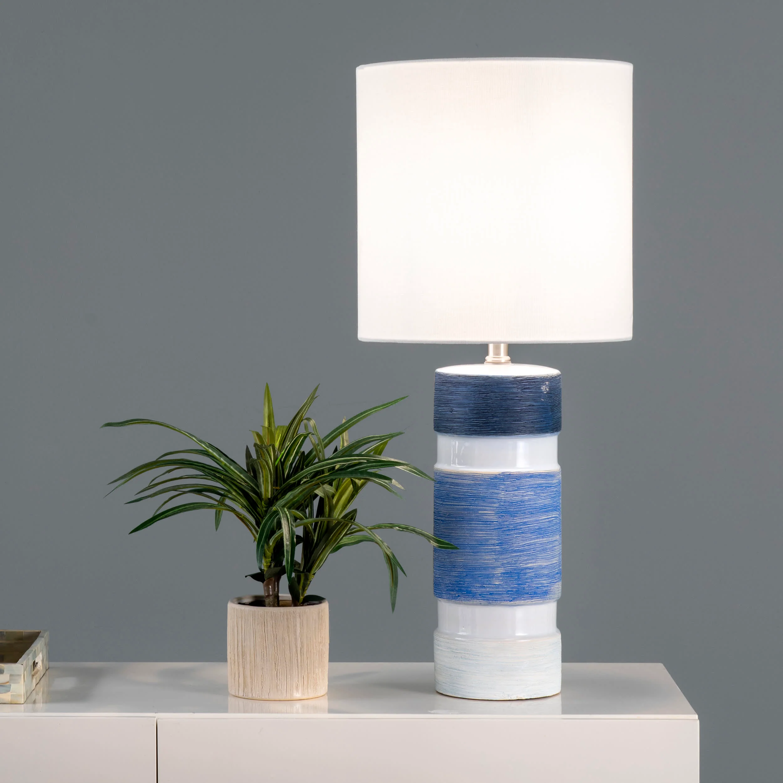 25-inch Ombre Banded Ceramic Table Lamp | Blue - Image 2