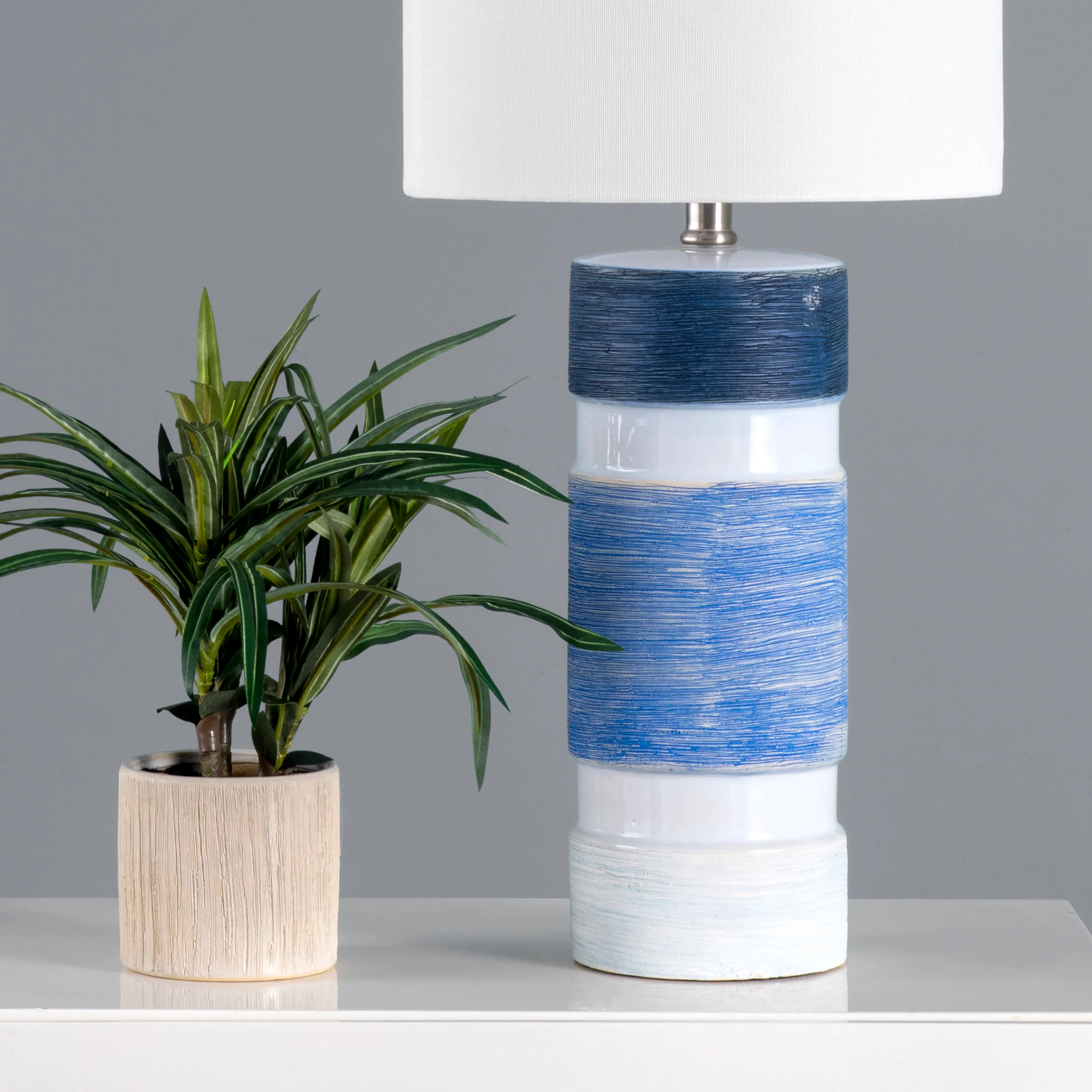 25-inch Ombre Banded Ceramic Table Lamp | Blue - Image 4