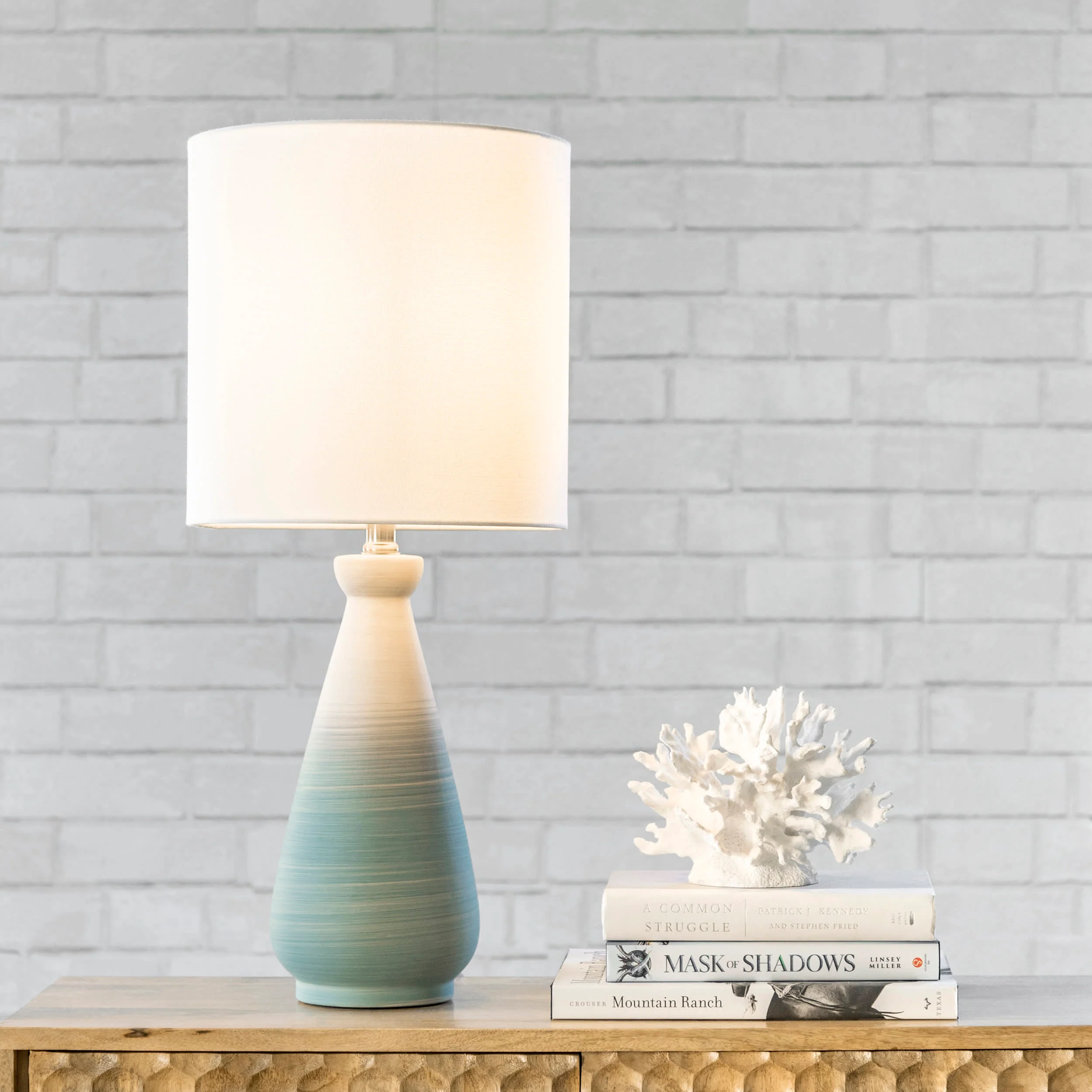 25-inch Ombre Ceramic Striped Flask Table Lamp | Green - Image 2