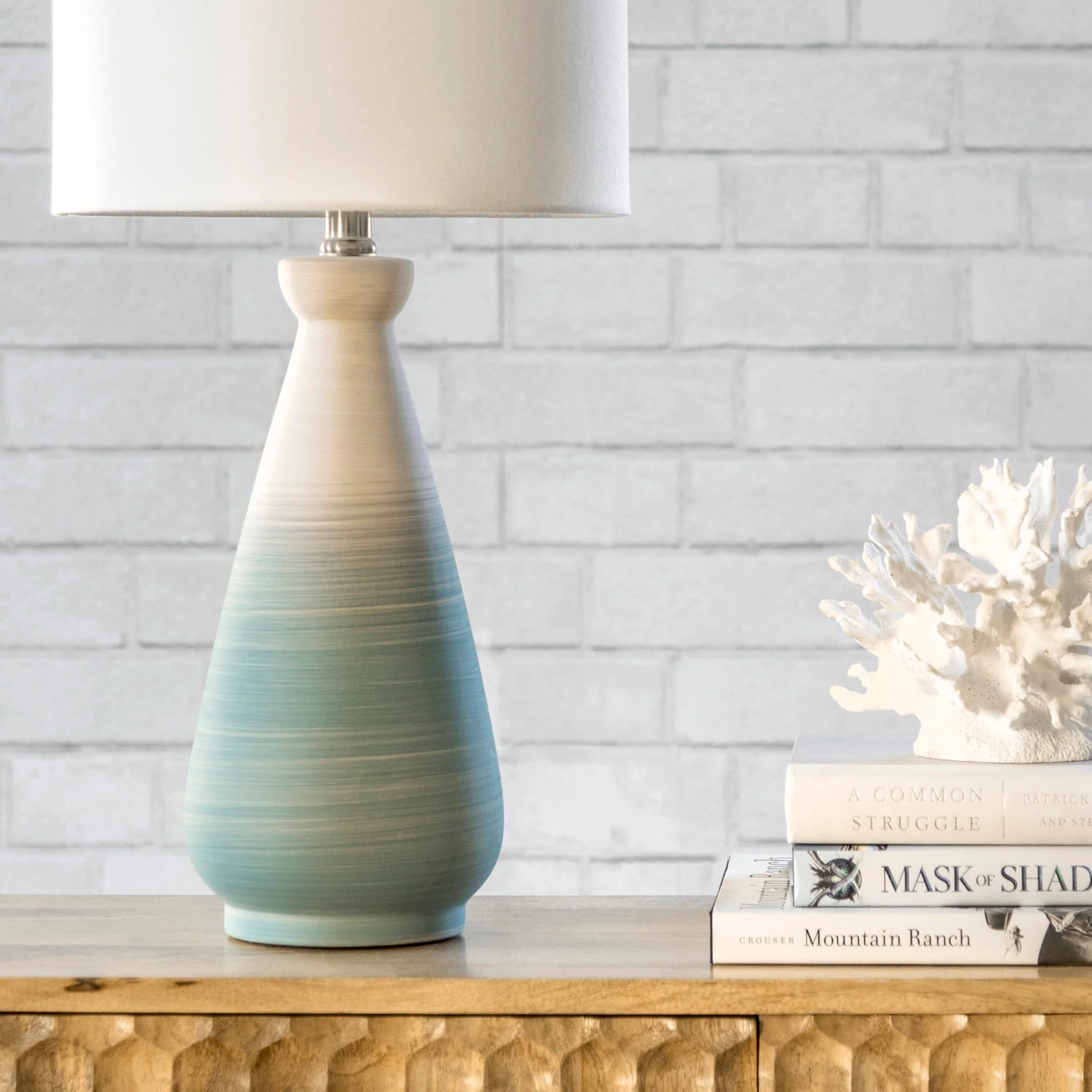 25-inch Ombre Ceramic Striped Flask Table Lamp | Green - Image 4
