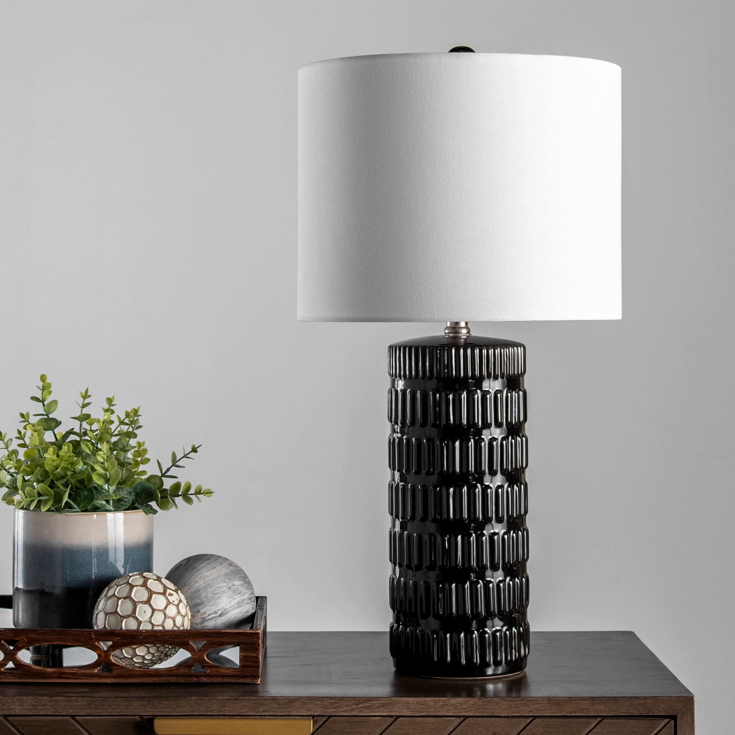 25-inch Tangela Ridged Ceramic Table Lamp | Black - Image 6