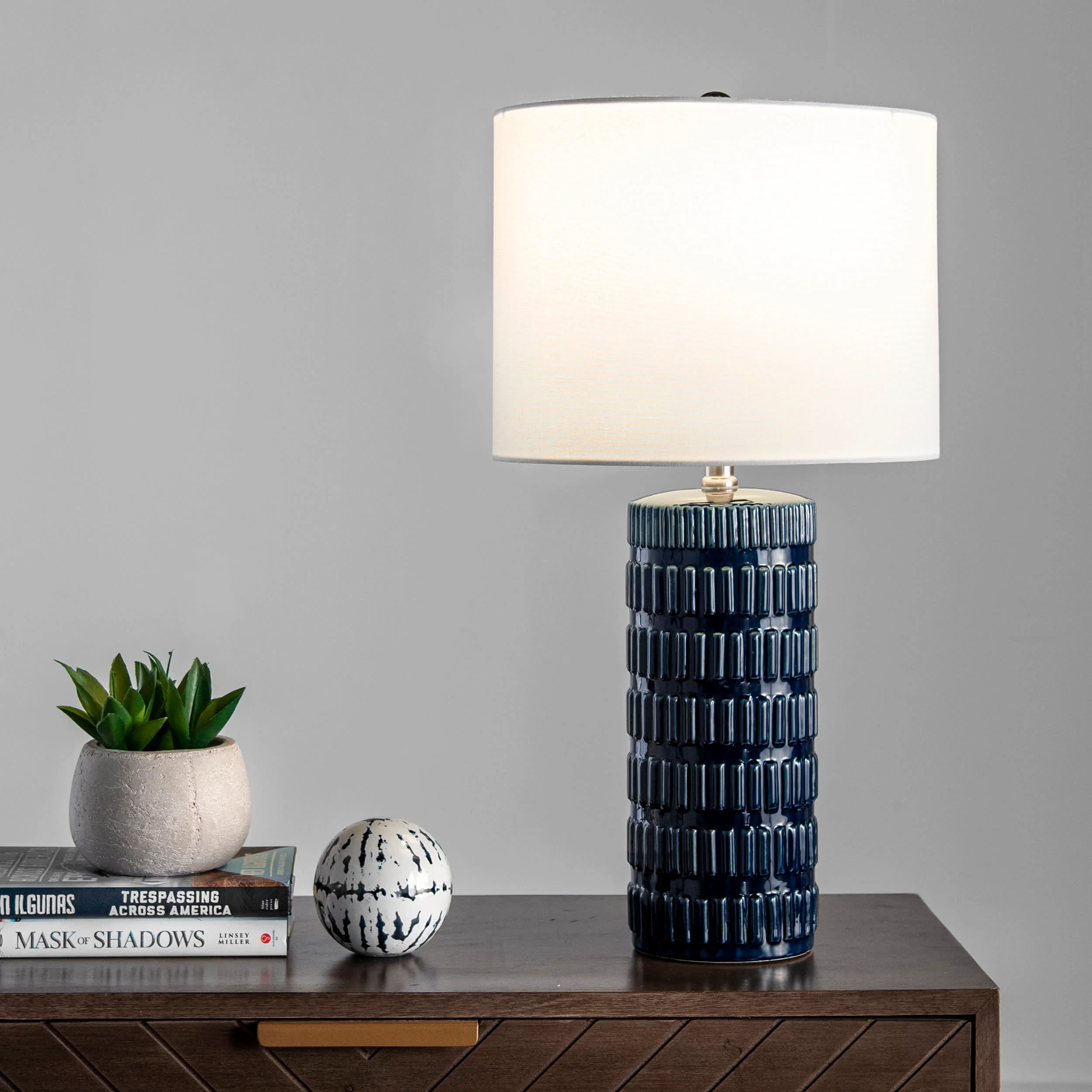 25-inch Tangela Ridged Ceramic Table Lamp | Blue - Image 2