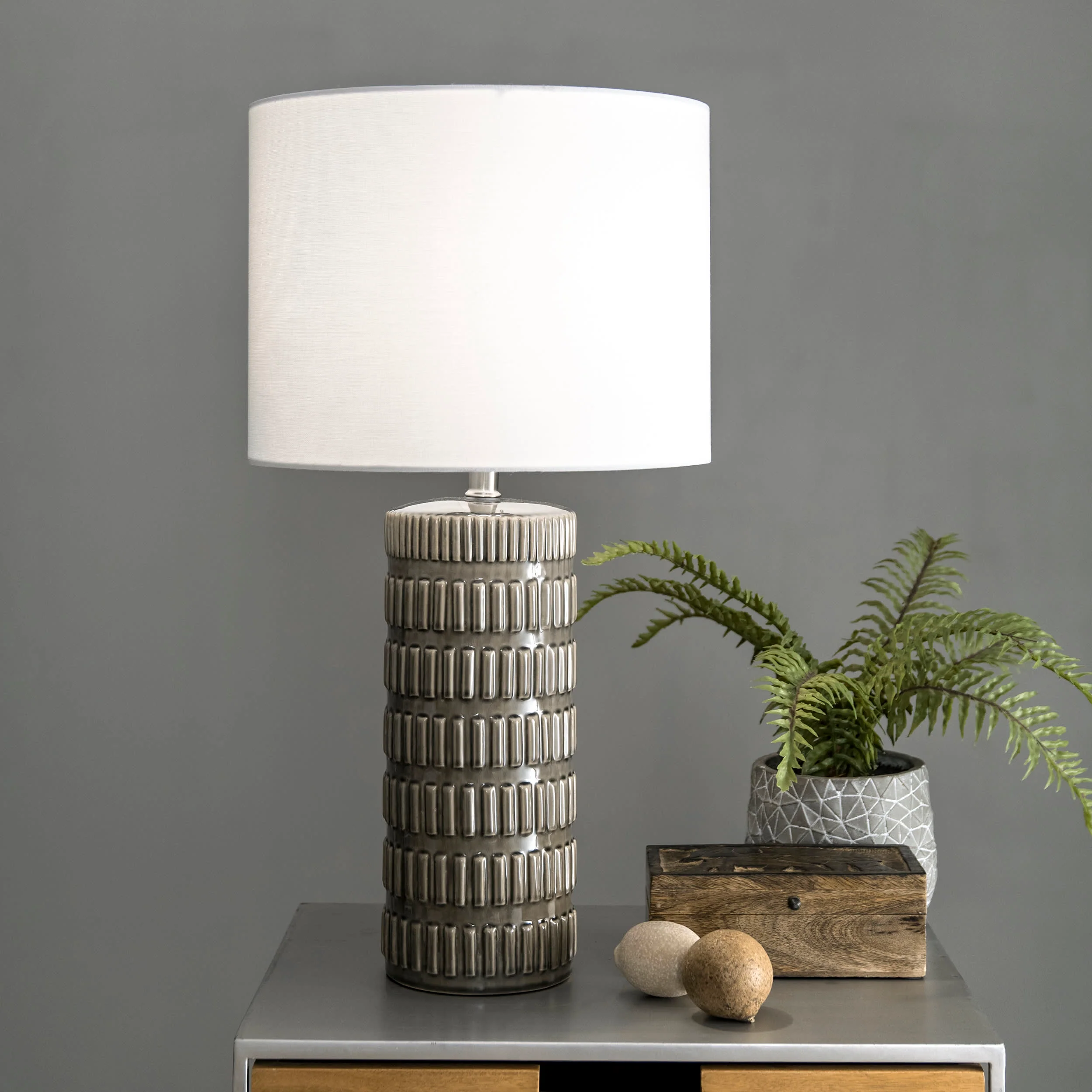 25-inch Tangela Ridged Ceramic Table Lamp | Grey - Image 2