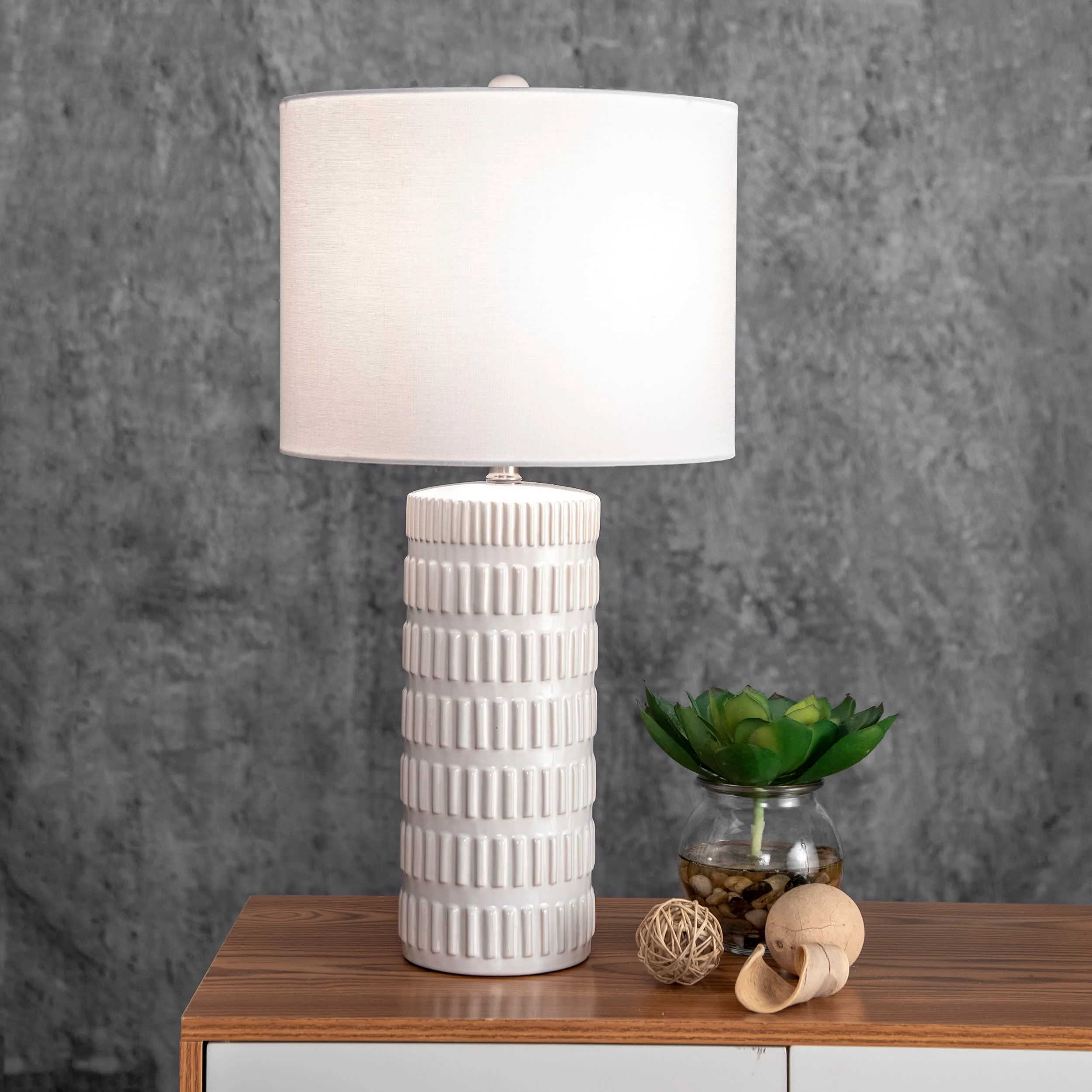 25-inch Tangela Ridged Ceramic Table Lamp | White - Image 2
