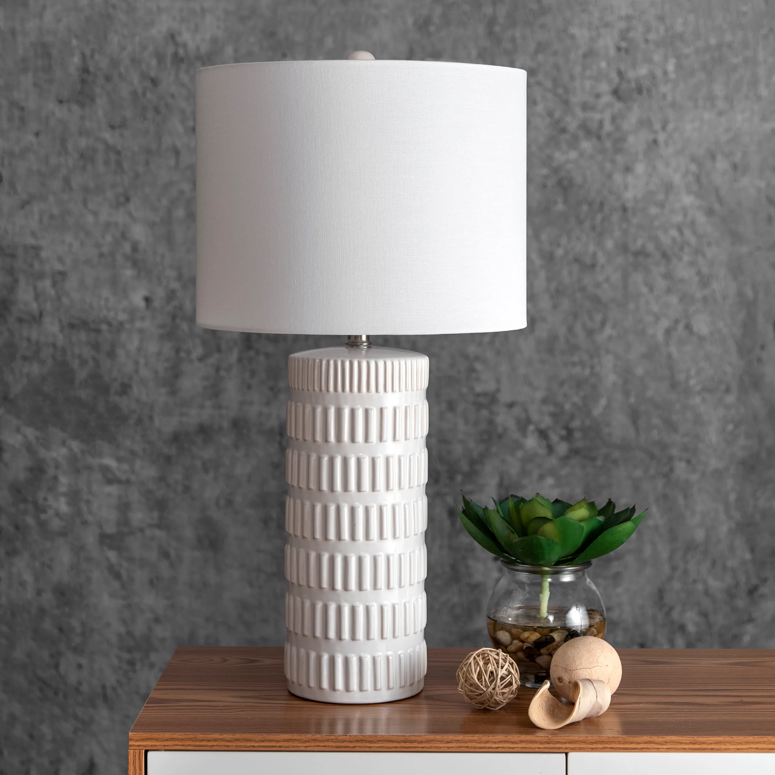 25-inch Tangela Ridged Ceramic Table Lamp | White - Image 3