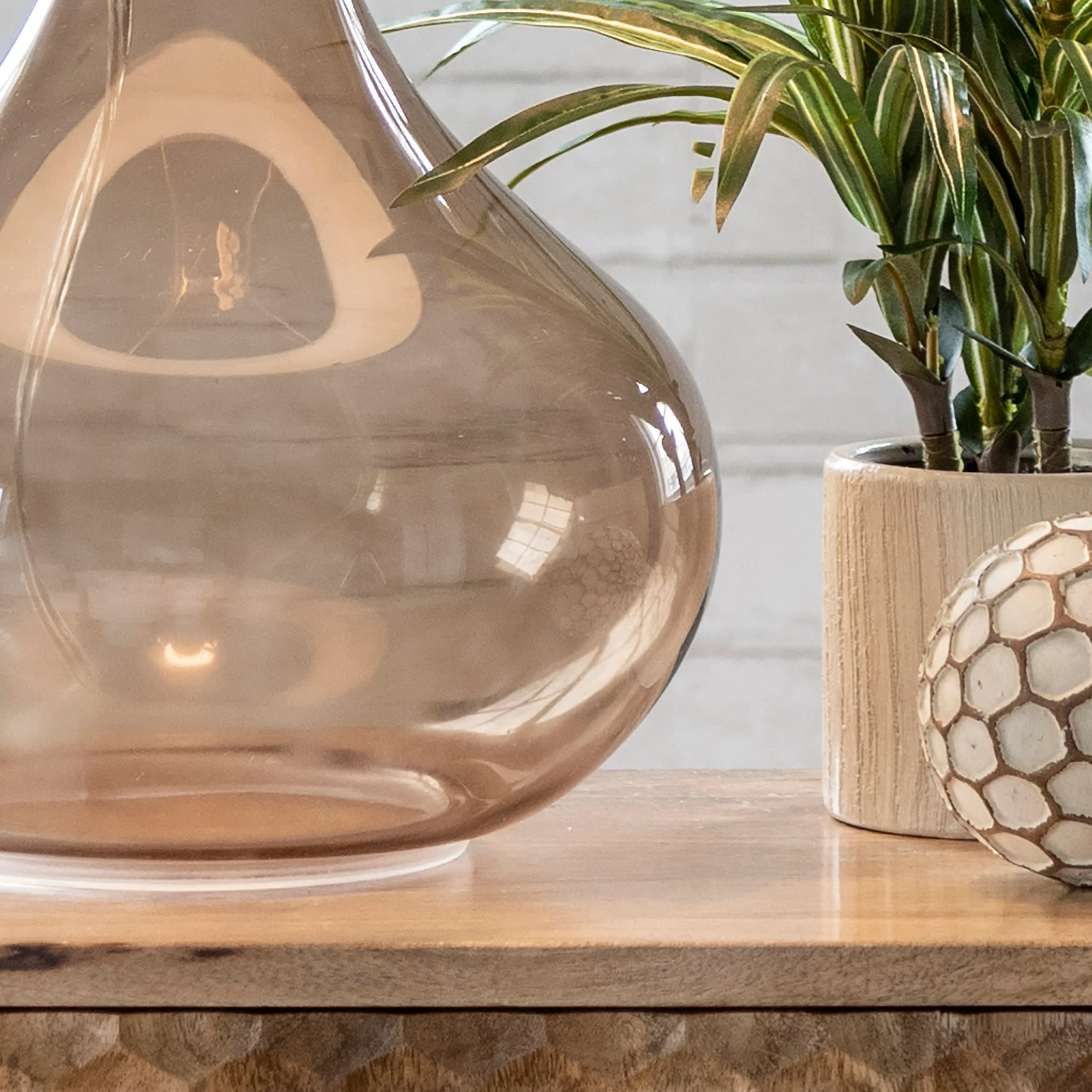 26-inch Glazed Glass Gourd Table Lamp | Amber - Image 4