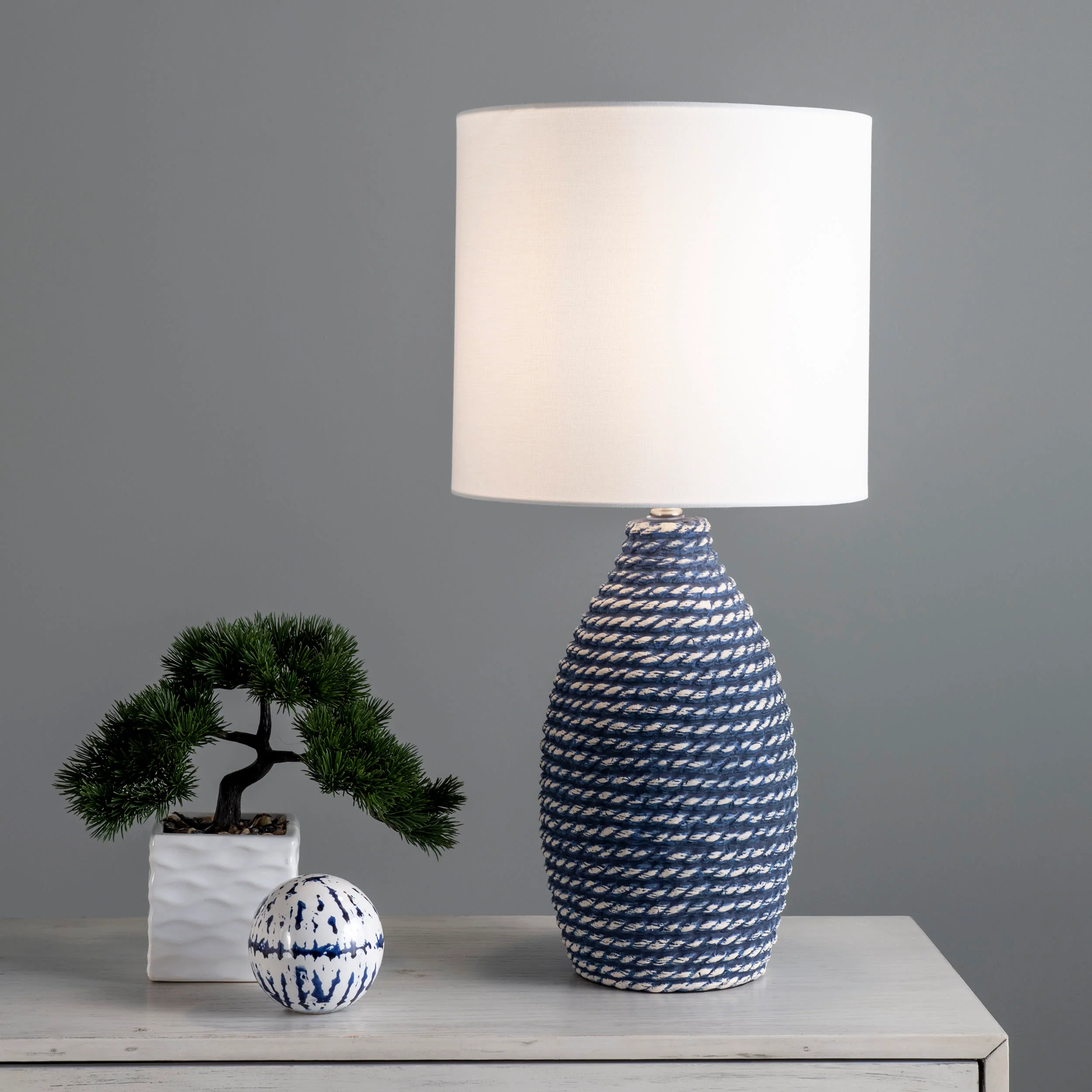 27-inch Ceramic Coiled Texture Table Lamp | Blue - Image 2
