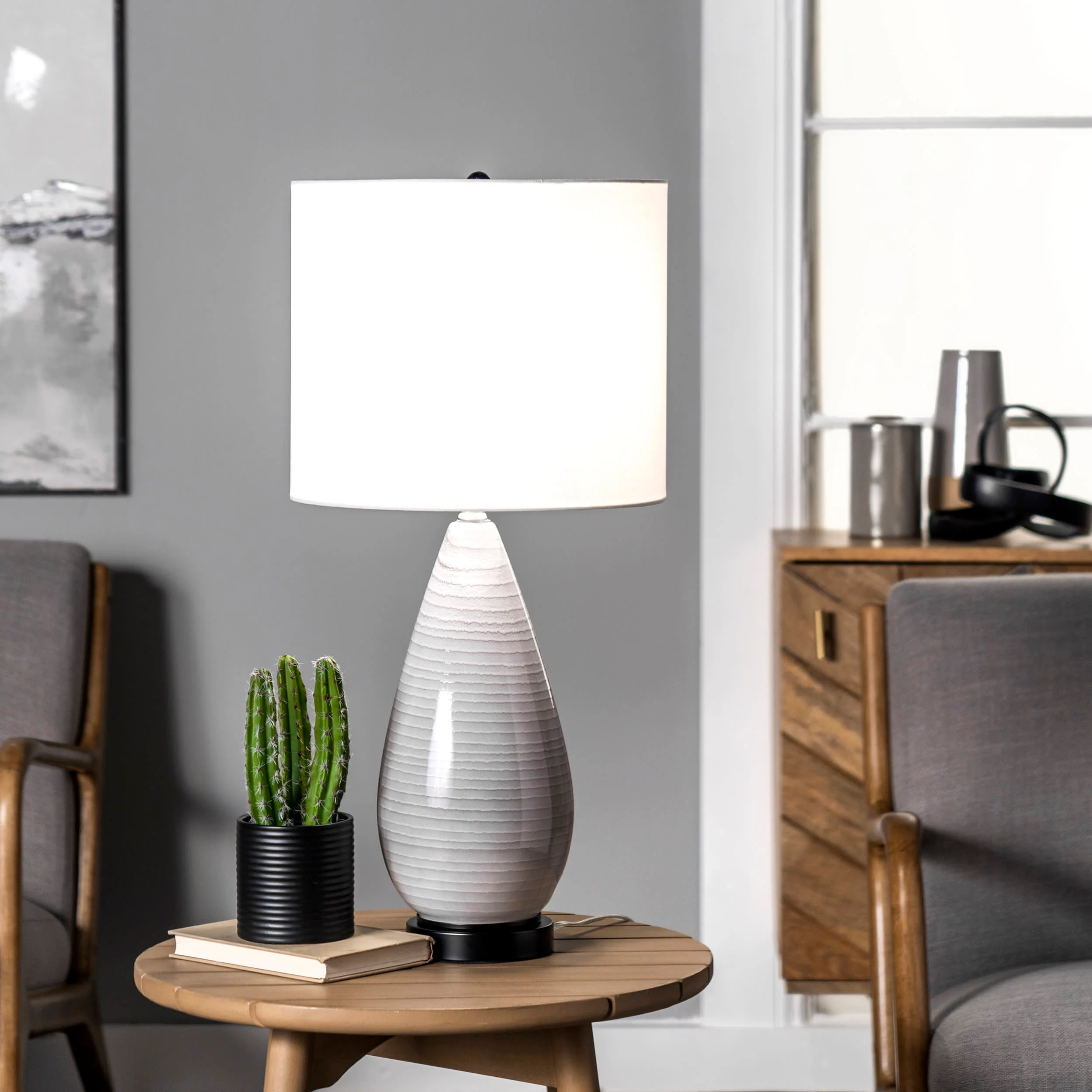 27-inch Whitney Glass Table Lamp | Grey - Image 2
