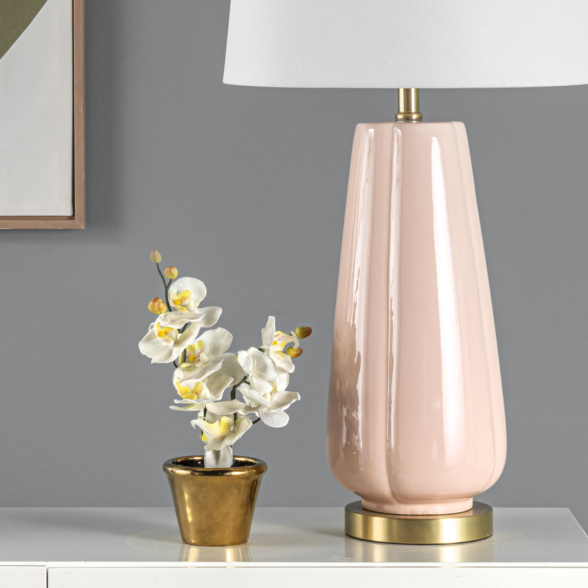 28-inch Golden Lotus Ceramic Table Lamp | Pink - Image 4