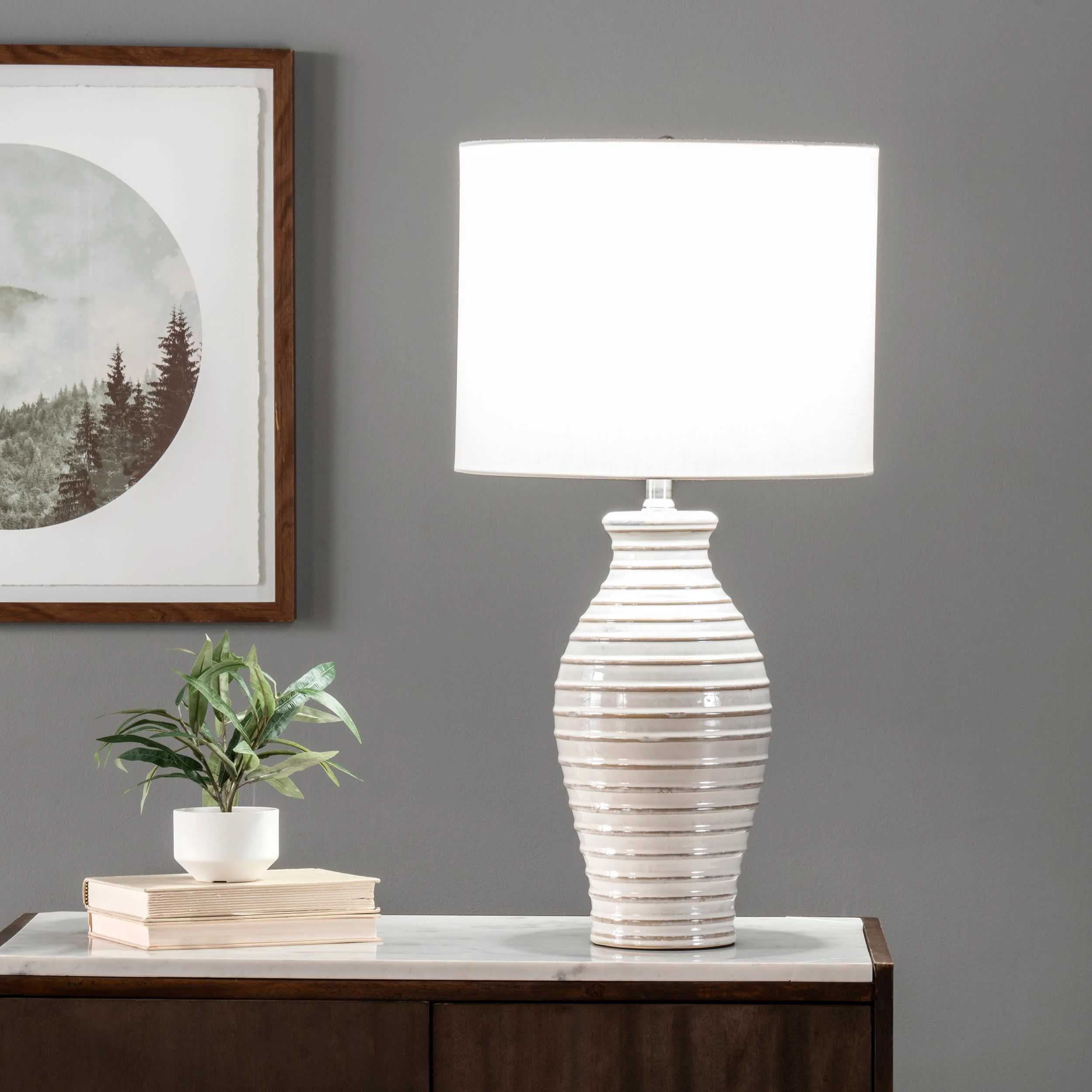 28-inch Ridged Ceramic Standard Table Lamp | Cream - Image 2
