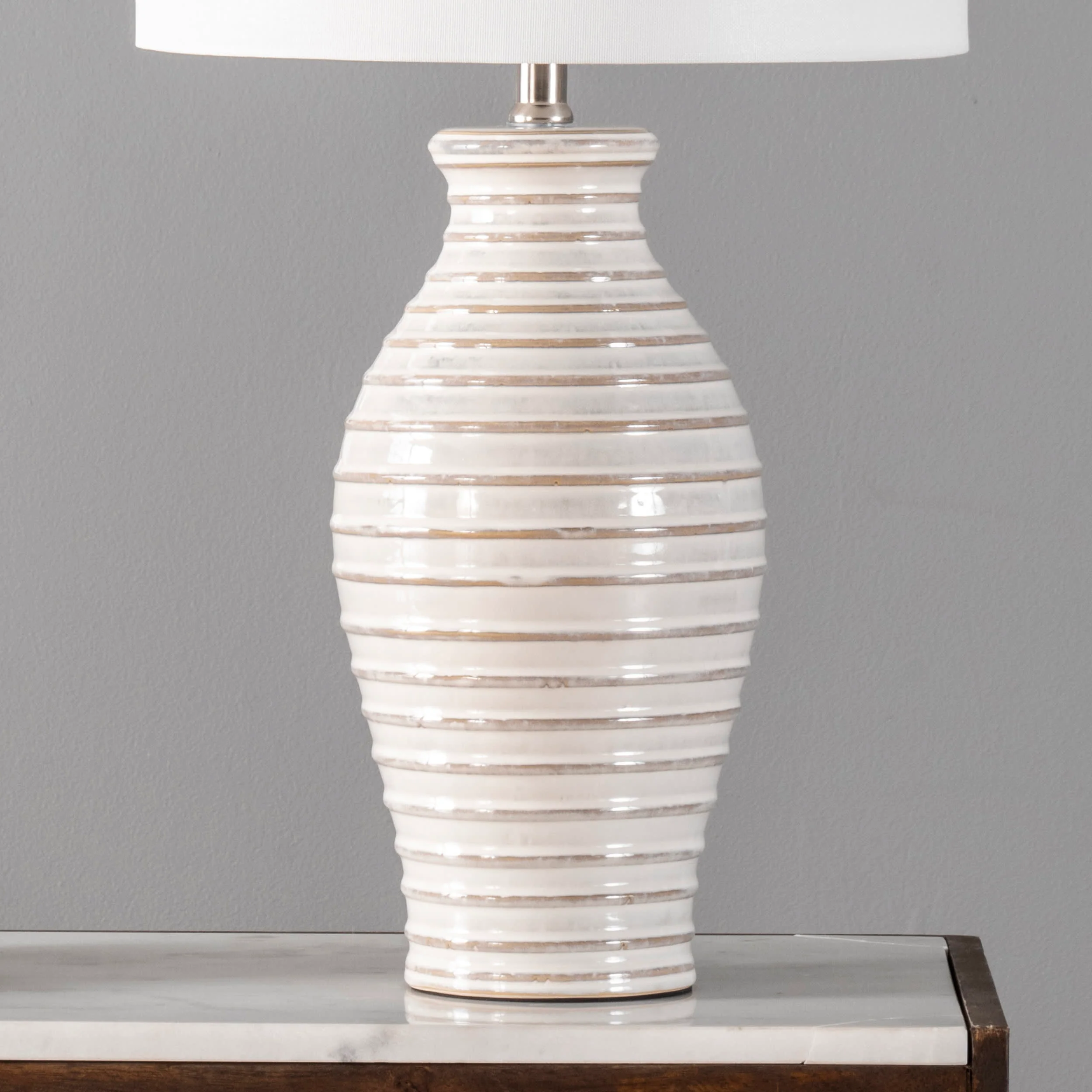 28-inch Ridged Ceramic Standard Table Lamp | Cream - Image 4