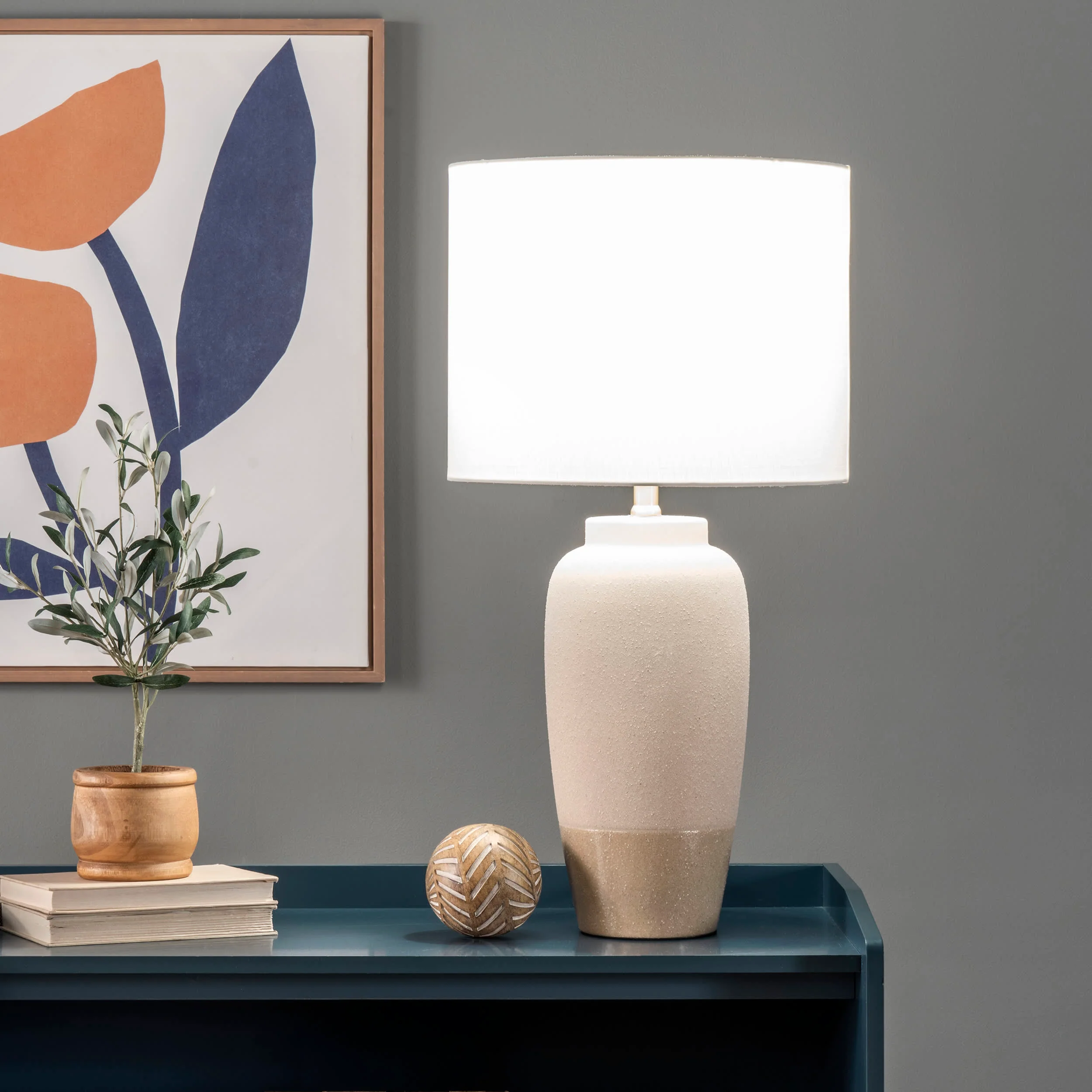28-inch Sandy Ceramic Textured Vase Table Lamp | Beige - Image 2