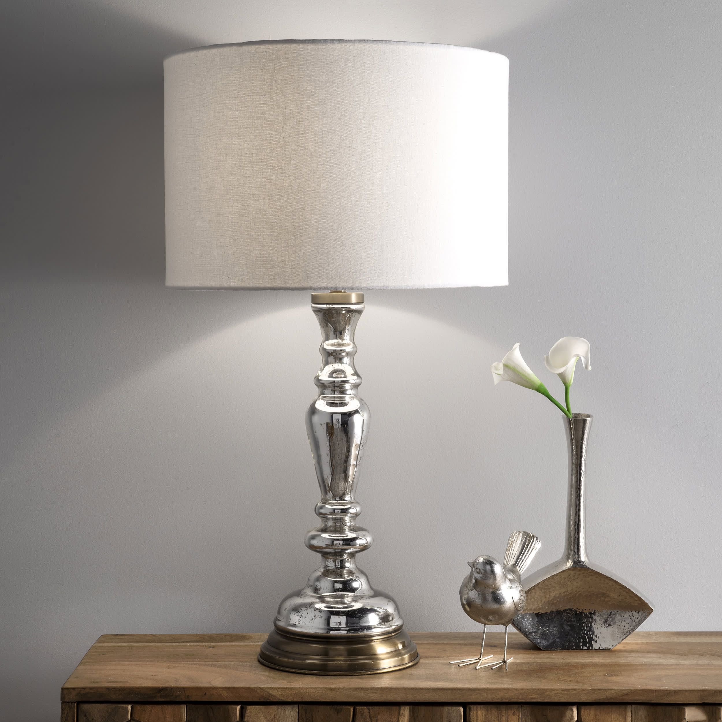 28-inch Spotted Glass Candlestick Table Lamp | Silver - Image 2