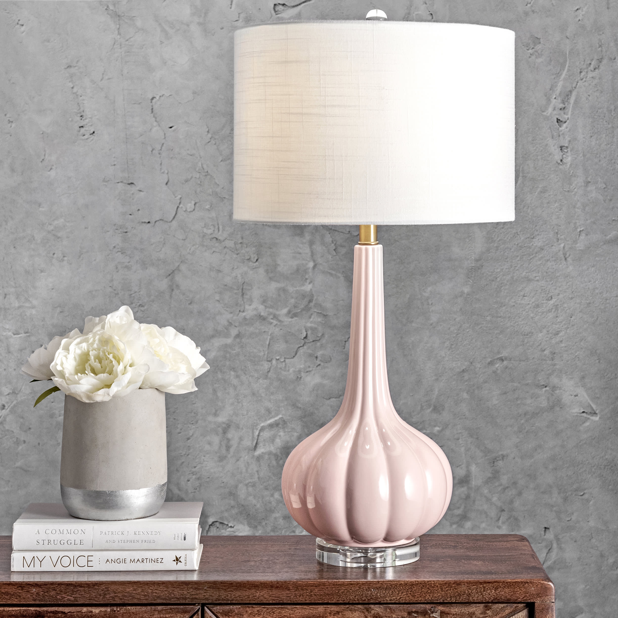 29-inch Fluted Ceramic Bulbous Table Lamp | Pink - Image 2