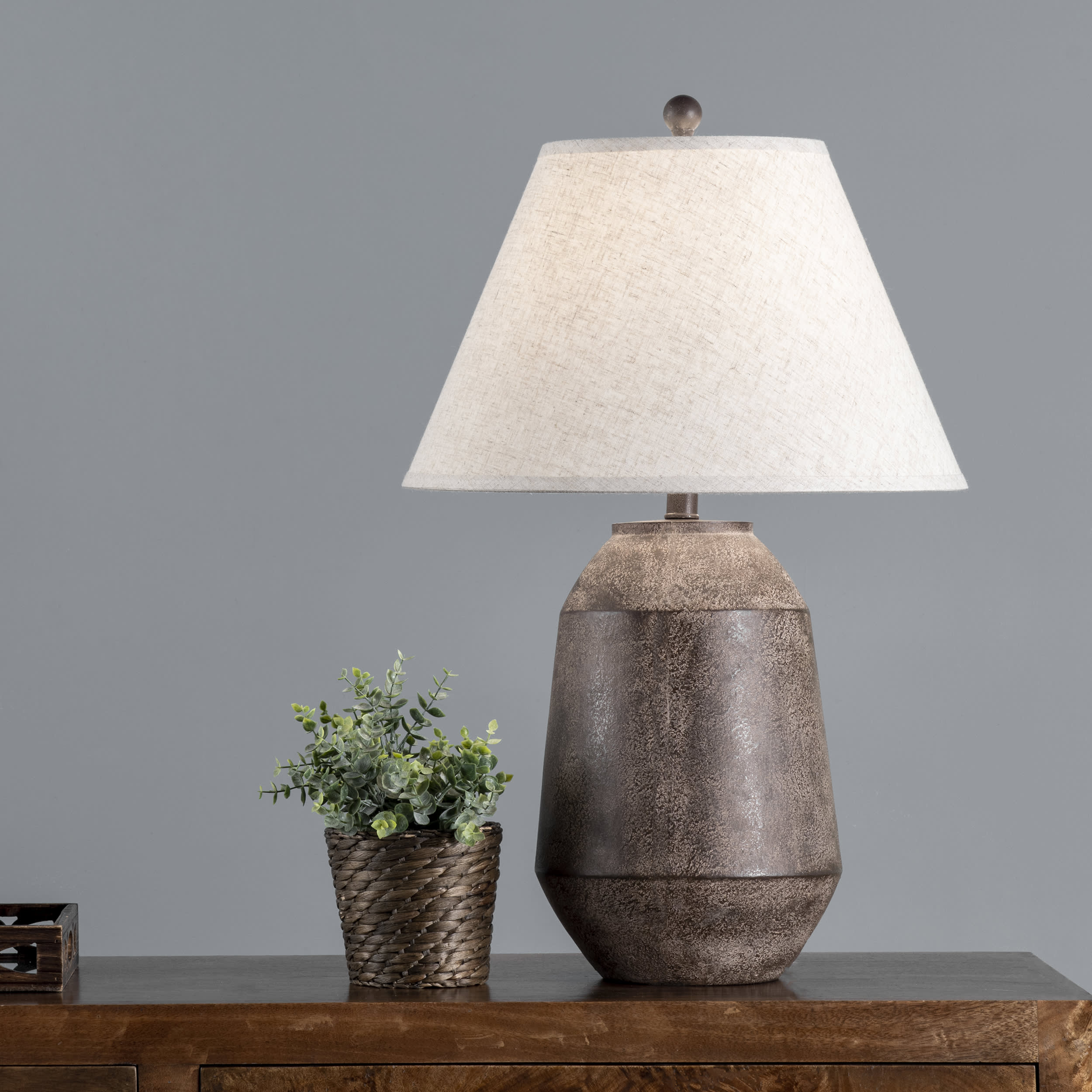 29-inch Mottled Resin Vintage Table Lamp | Brown - Image 2