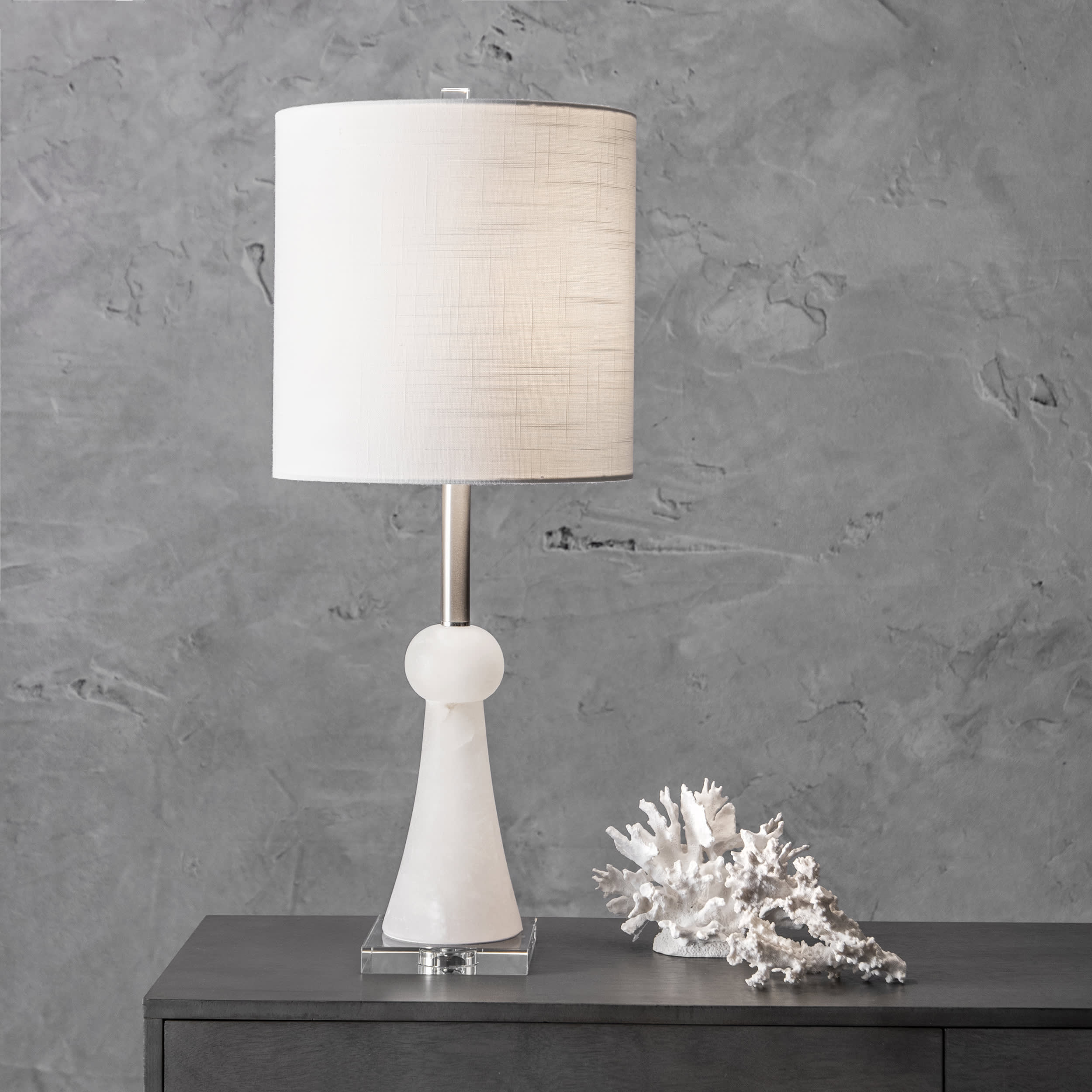 30-inch Alabaster Pawn Spire Table Lamp | Off White - Image 2