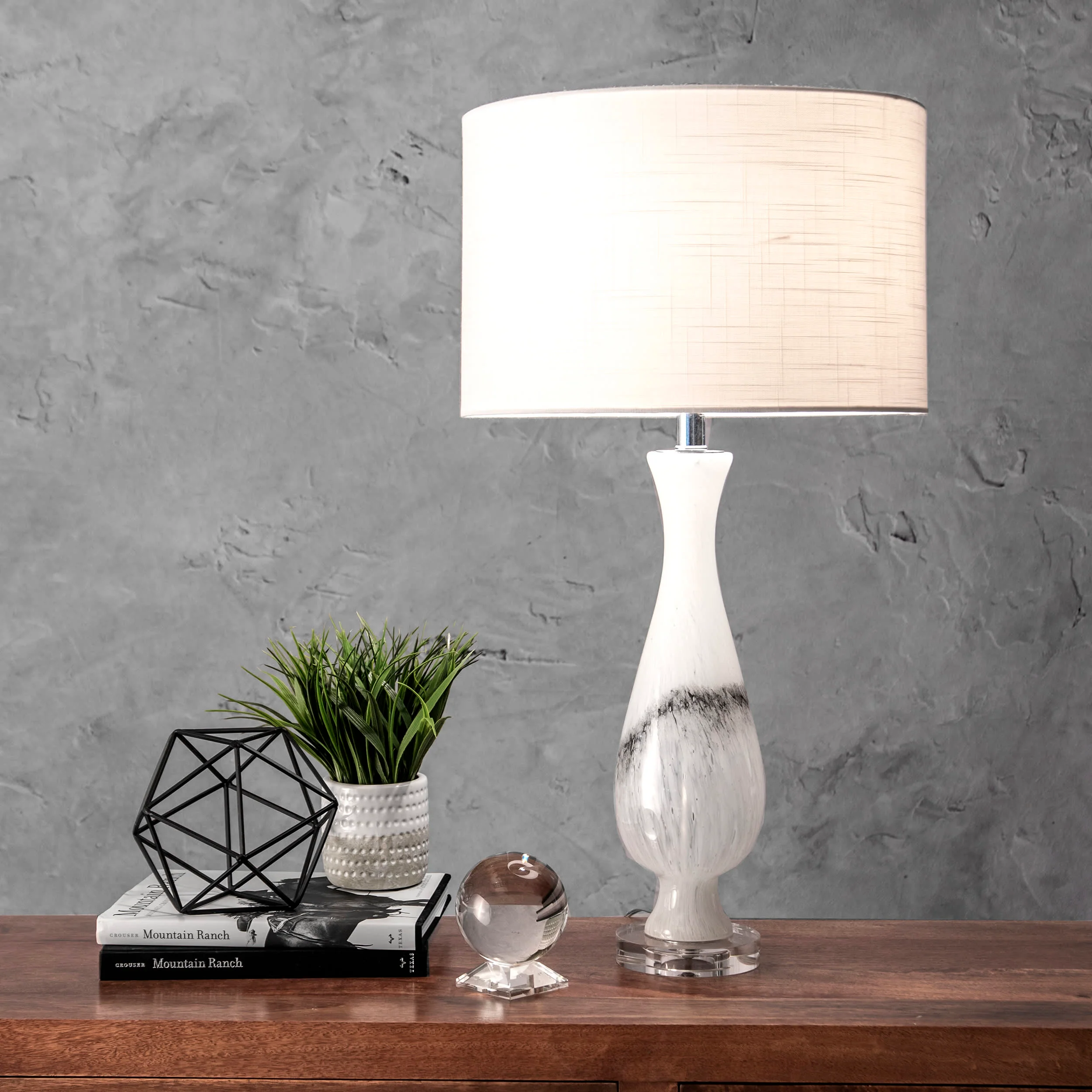30-inch Glass Marbleized Vase Table Lamp | Off White - Image 2