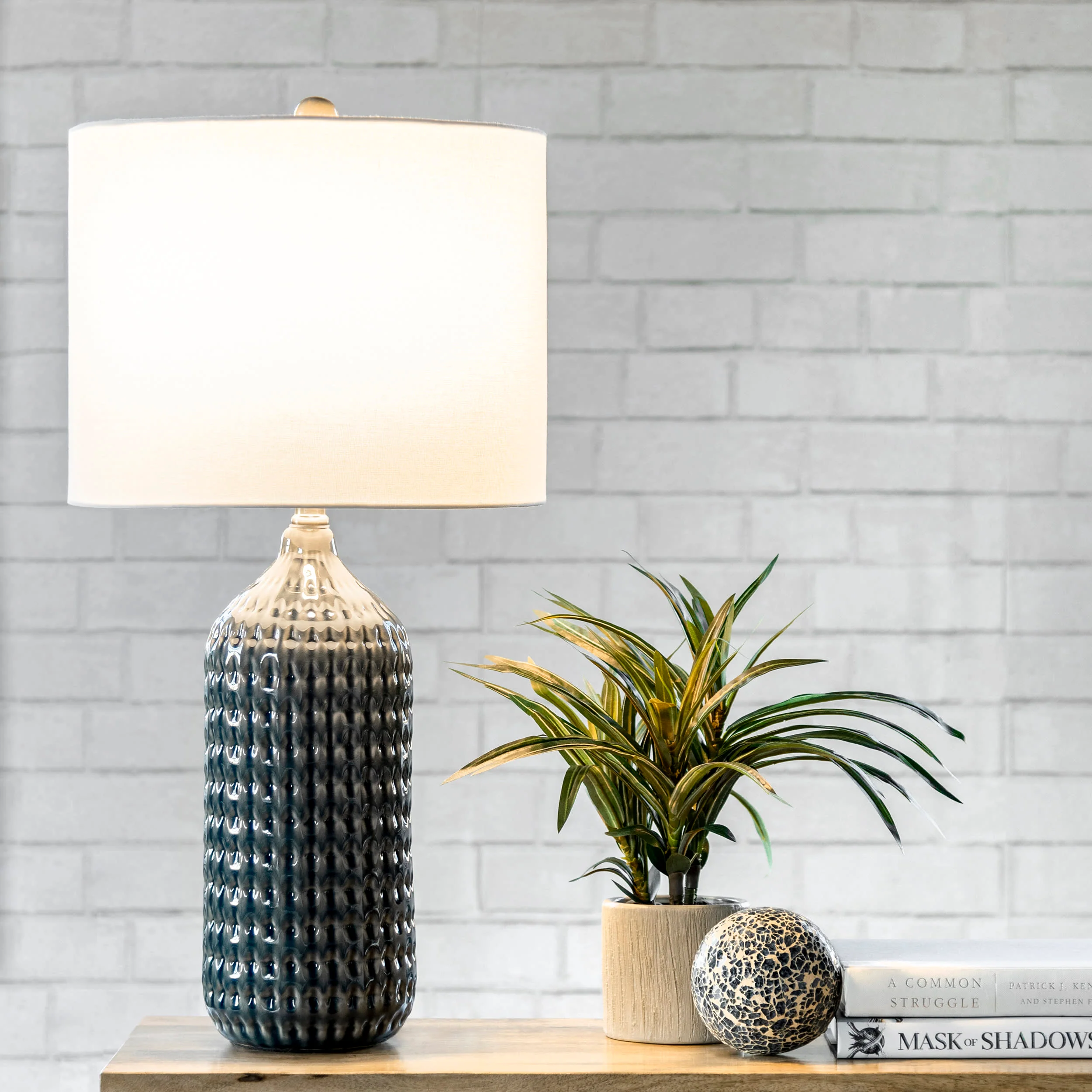 30-inch Perforated Ceramic Textured Vase Table Lamp | Grey - Image 2