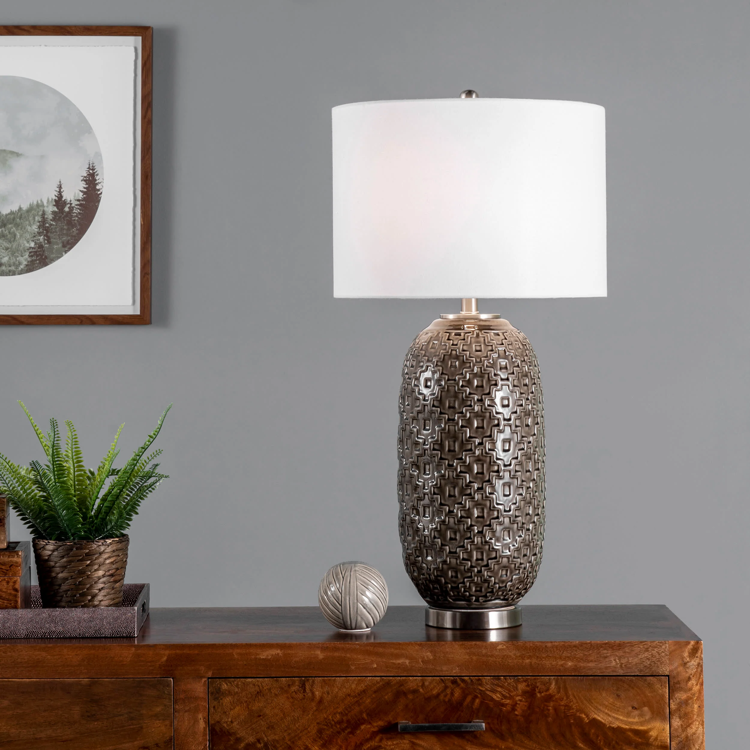 30-inch Textured Ceramic Star Trellis Table Lamp | Brown - Image 2