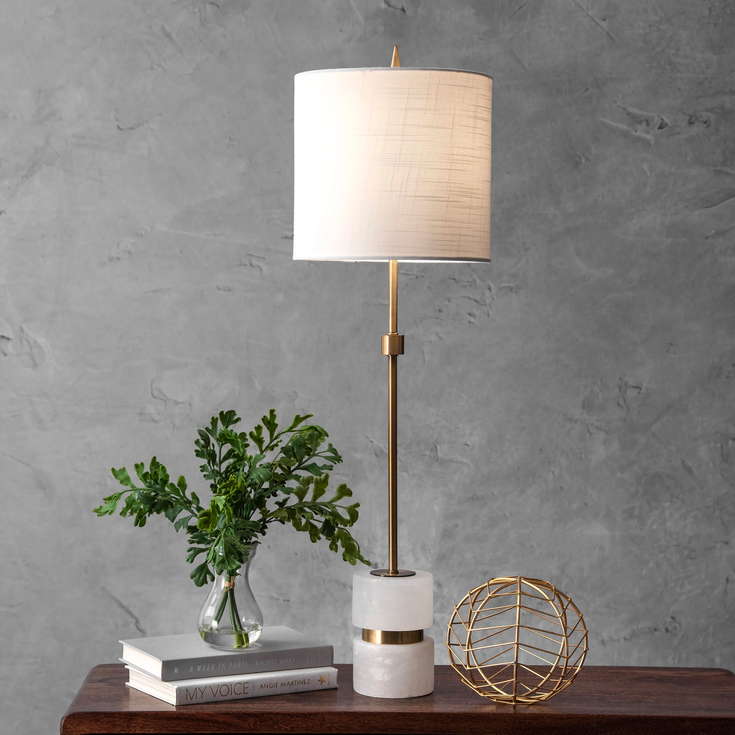 31-inch Marble Mounted Pole Table Lamp | Bronze - Image 2