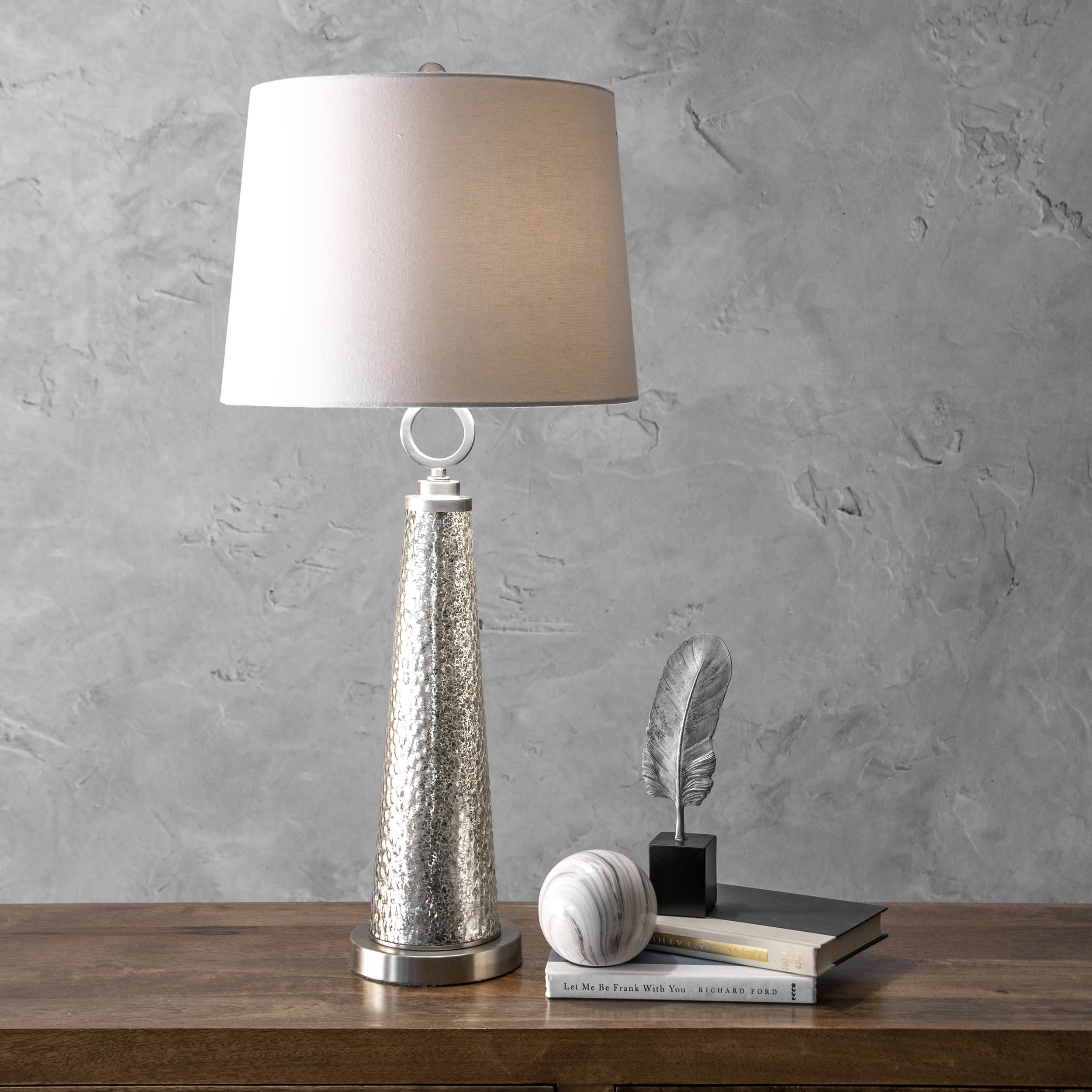 34-inch Textured Glass Spire Table Lamp | Satin Nickel & Mercury - Image 2
