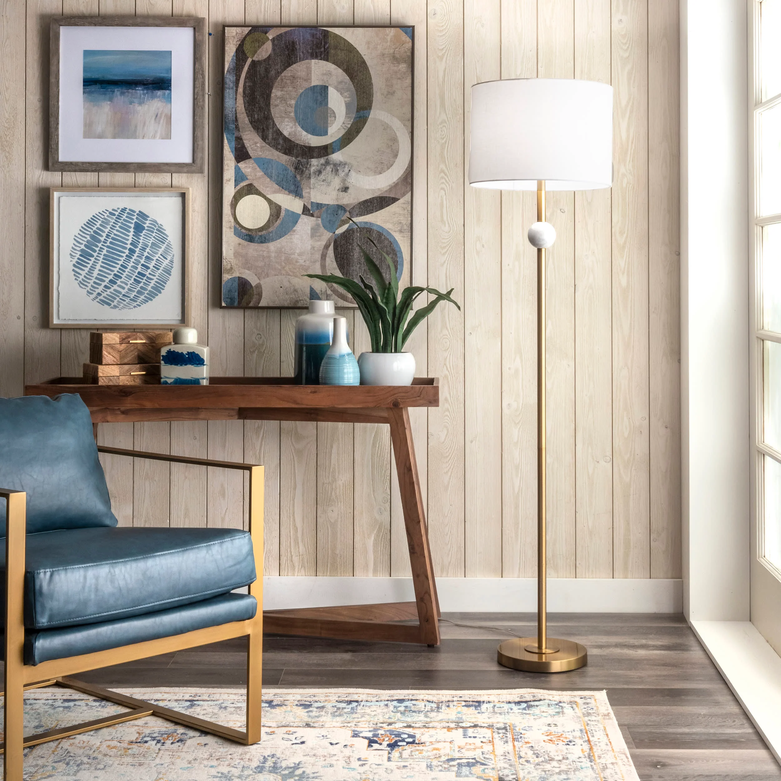 63-inch Marble Pearl Metal Staff Floor Lamp | Gold - Image 2