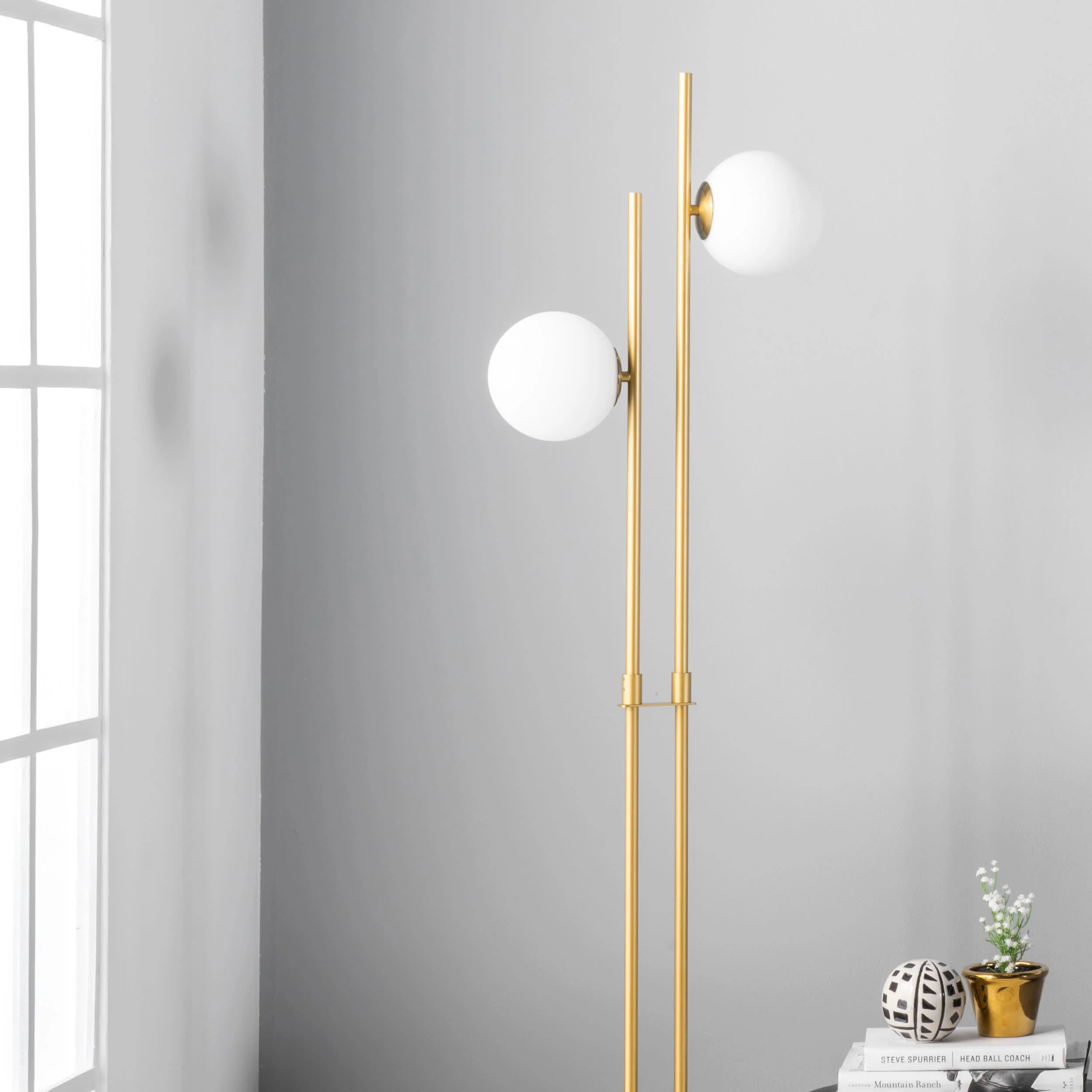 63-inch Twin Pronged Metal Floor Lamp | White - Image 4