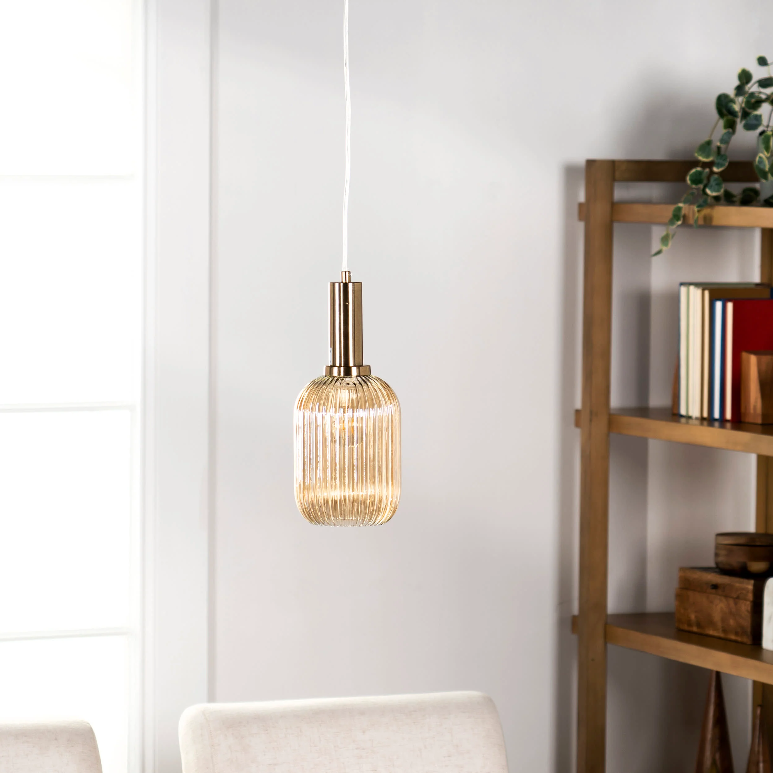 87-inch Glass Steel Tinted Pendant Lamp | Gold - Image 4