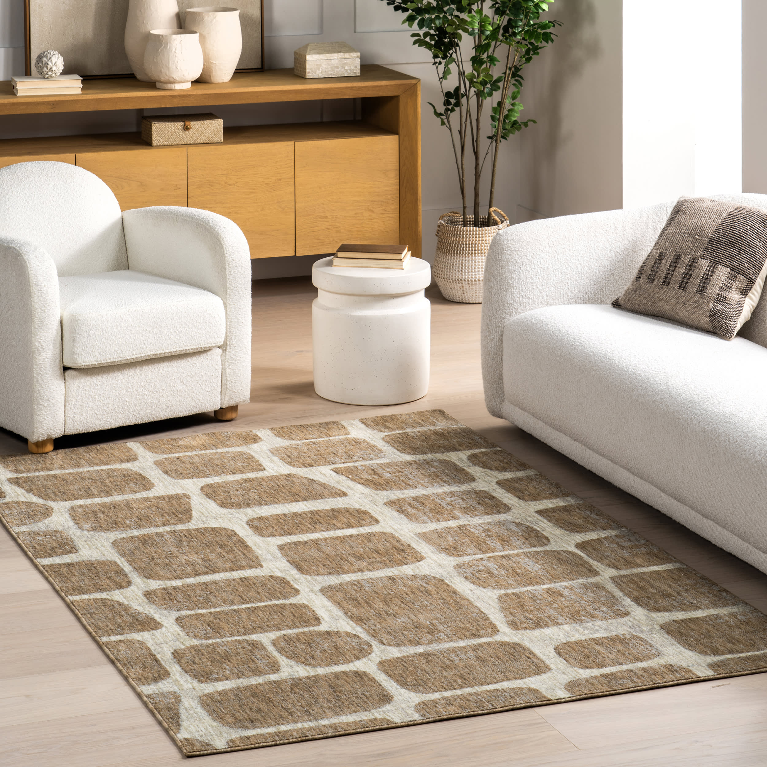 Aadhya Modern Geometric Area Rug | Light Brown - Image 2