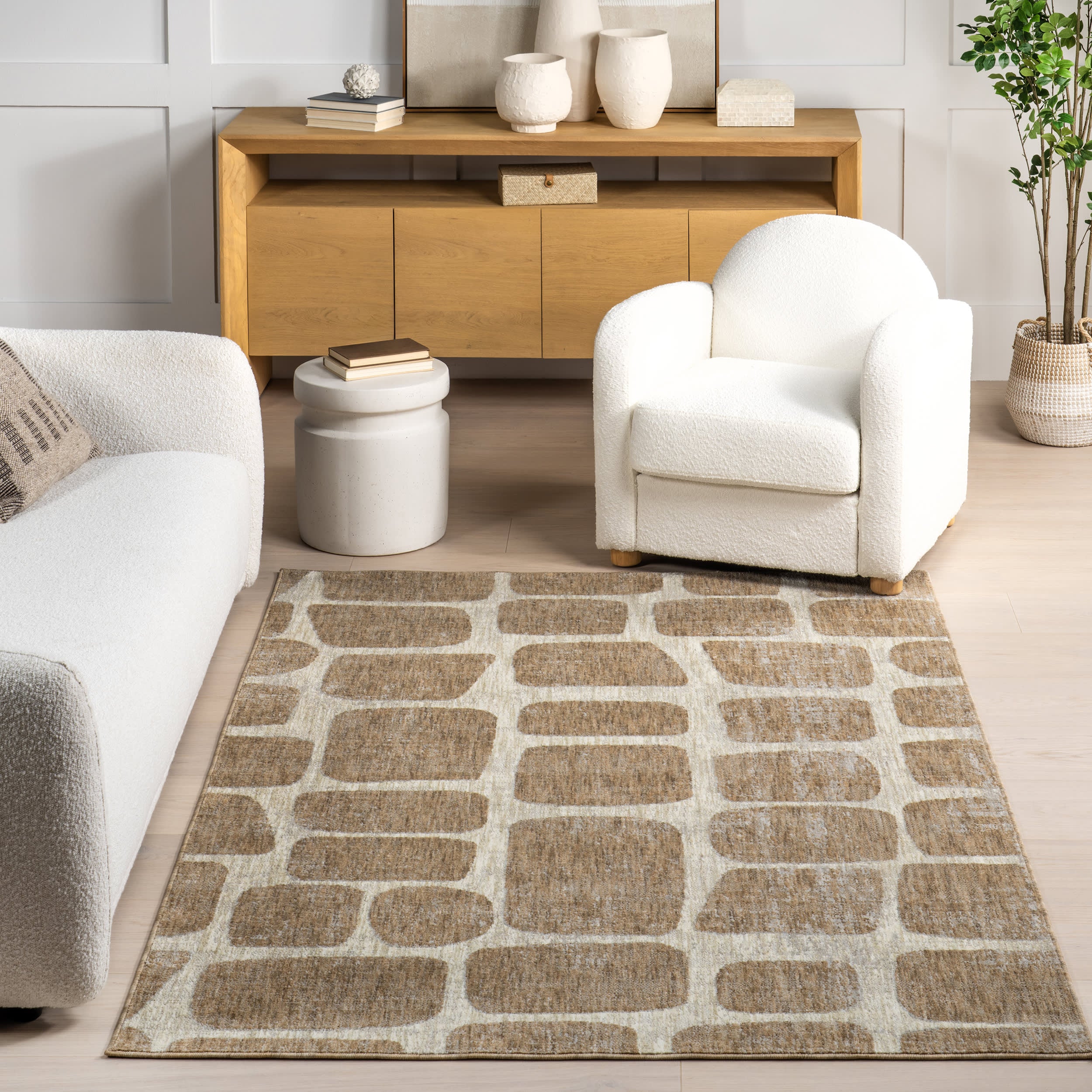 Aadhya Modern Geometric Area Rug | Light Brown - Image 4