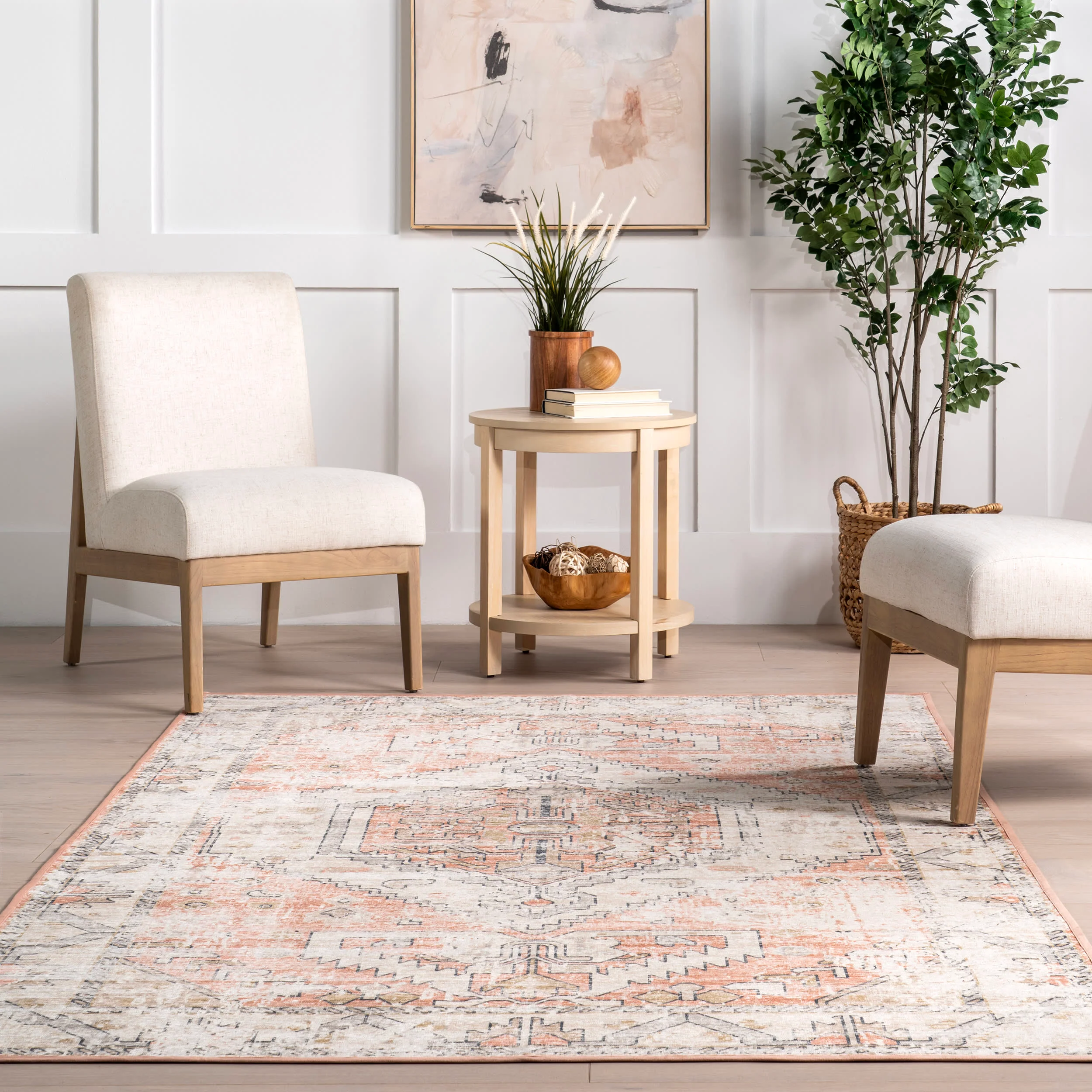 Aarti Medallion Washable Rug | Ivory - Image 4
