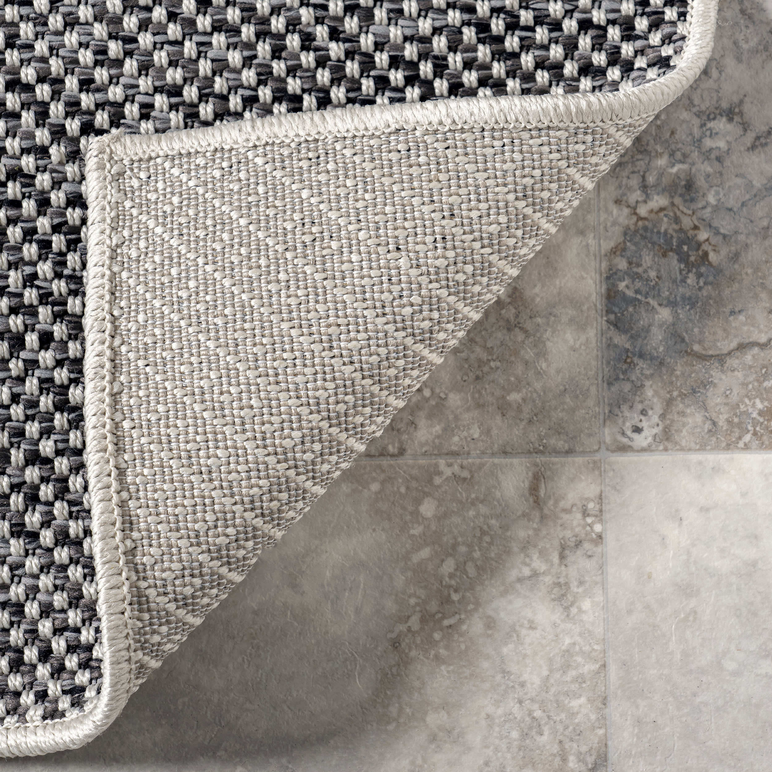 Abbye Layered Geometric Indoor/Outdoor Rug | Grey - Image 6