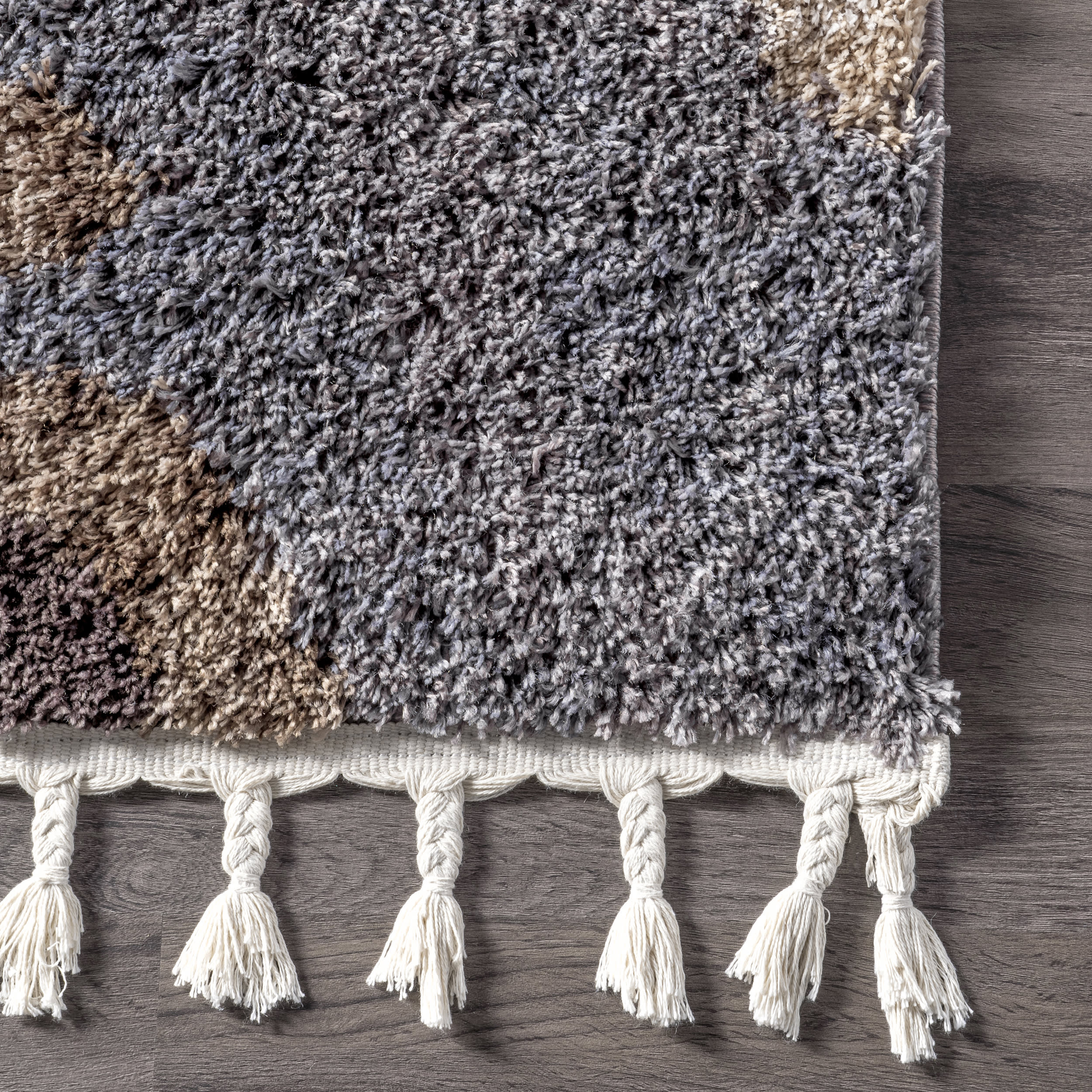 Abstract Iris Shag with Tassel Rug | Grey - Image 3