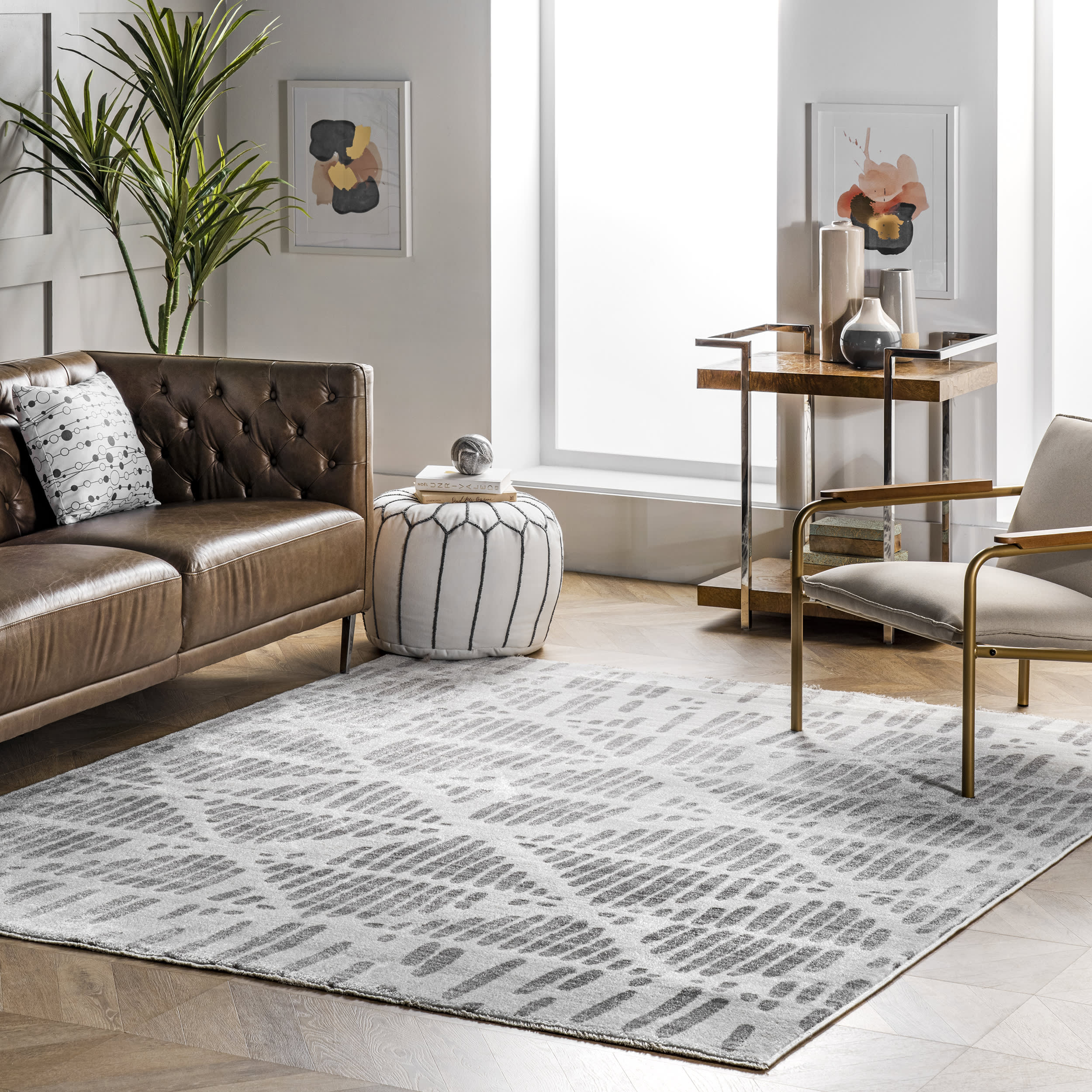 Abstract Lattice Rug | Light Grey - Image 2