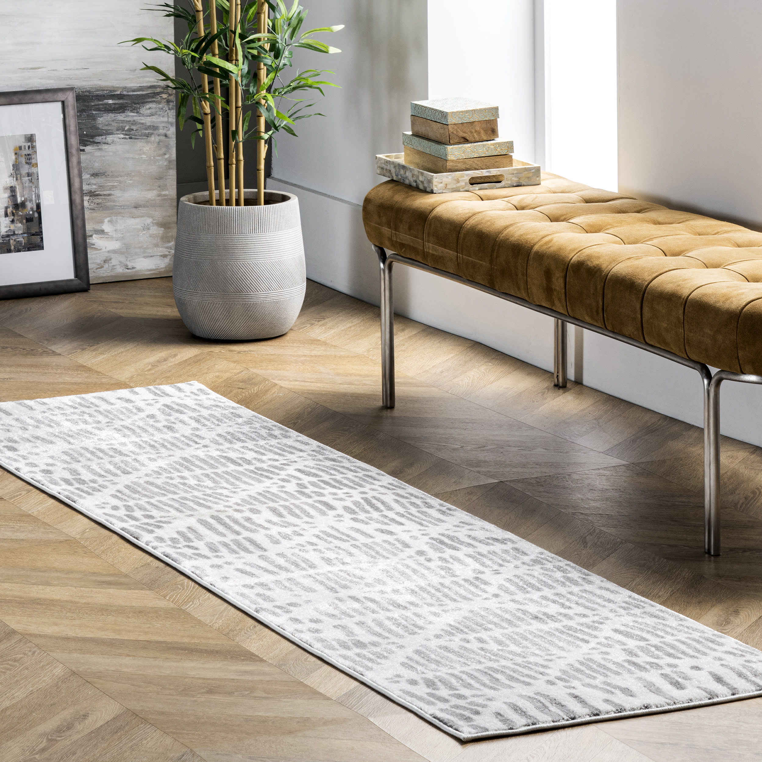 Abstract Lattice Rug | Light Grey - Image 2